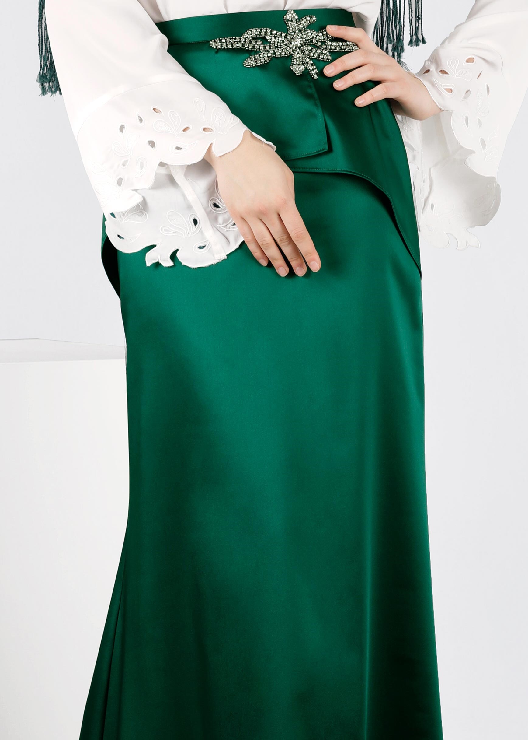 Tesettür giyim YEŞİL 6014 ALİSSA SATEN ETEK 38/44 TEK38