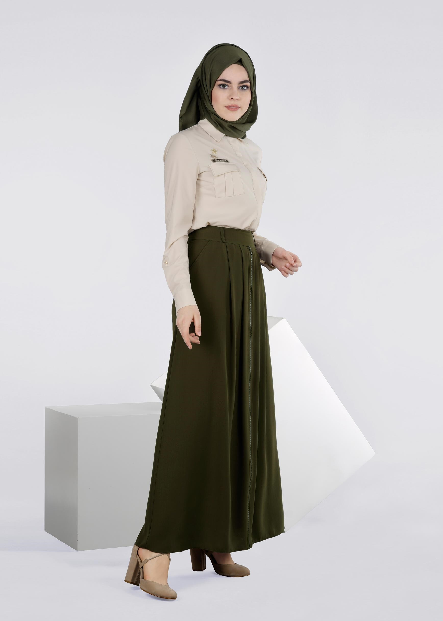 Tesettür giyim HAKİ 6016 7785 ETEK 38/44