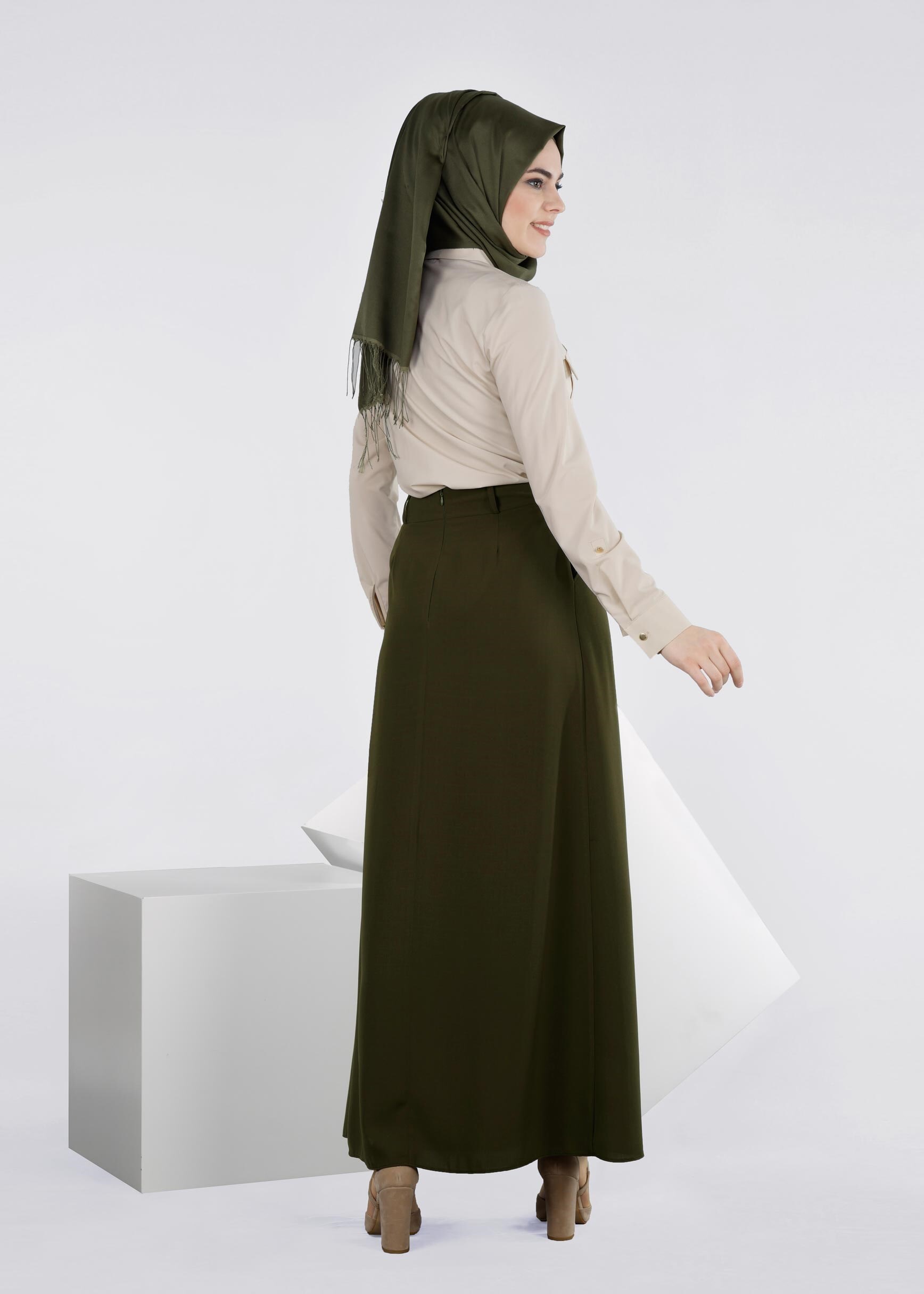 Tesettür giyim HAKİ 6016 7785 ETEK 38/44