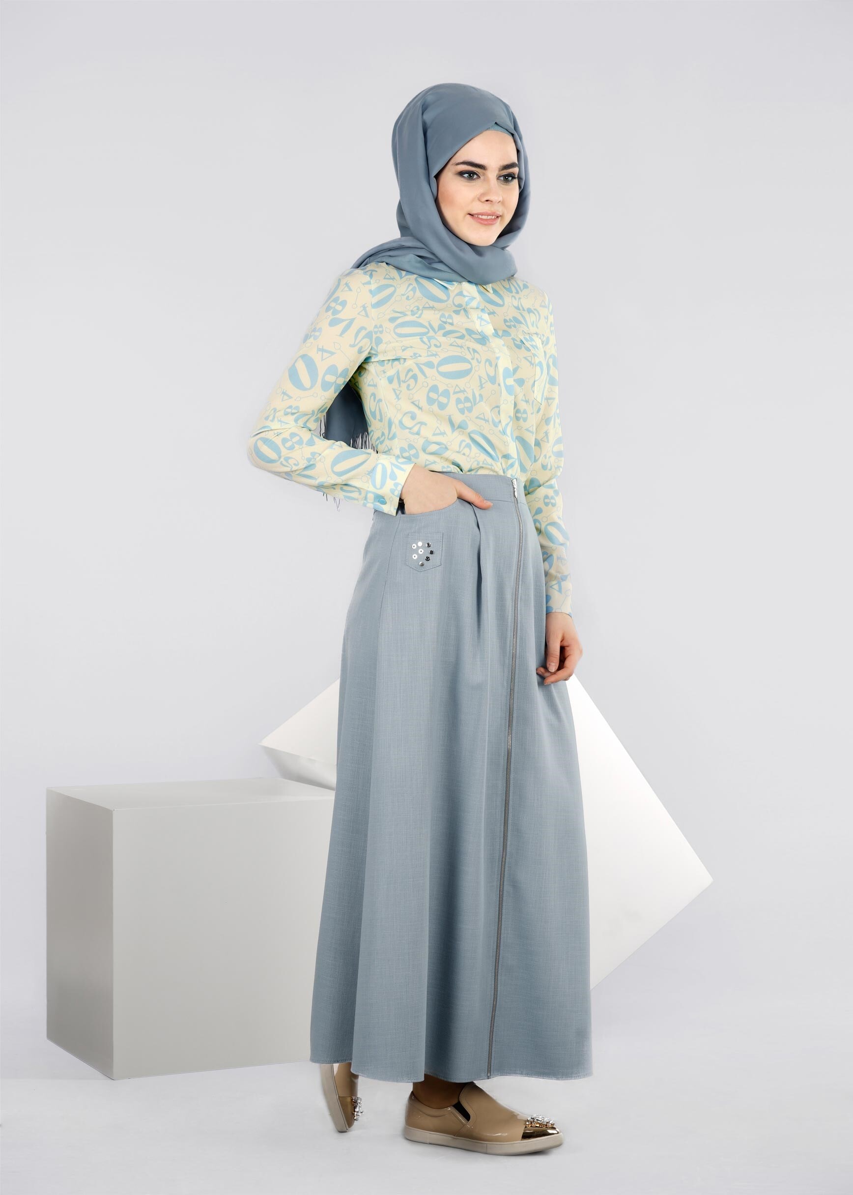 Tesettür giyim MAVİ 6017 SHOGUN TESETTÜR ETEK 36/44 TEK38