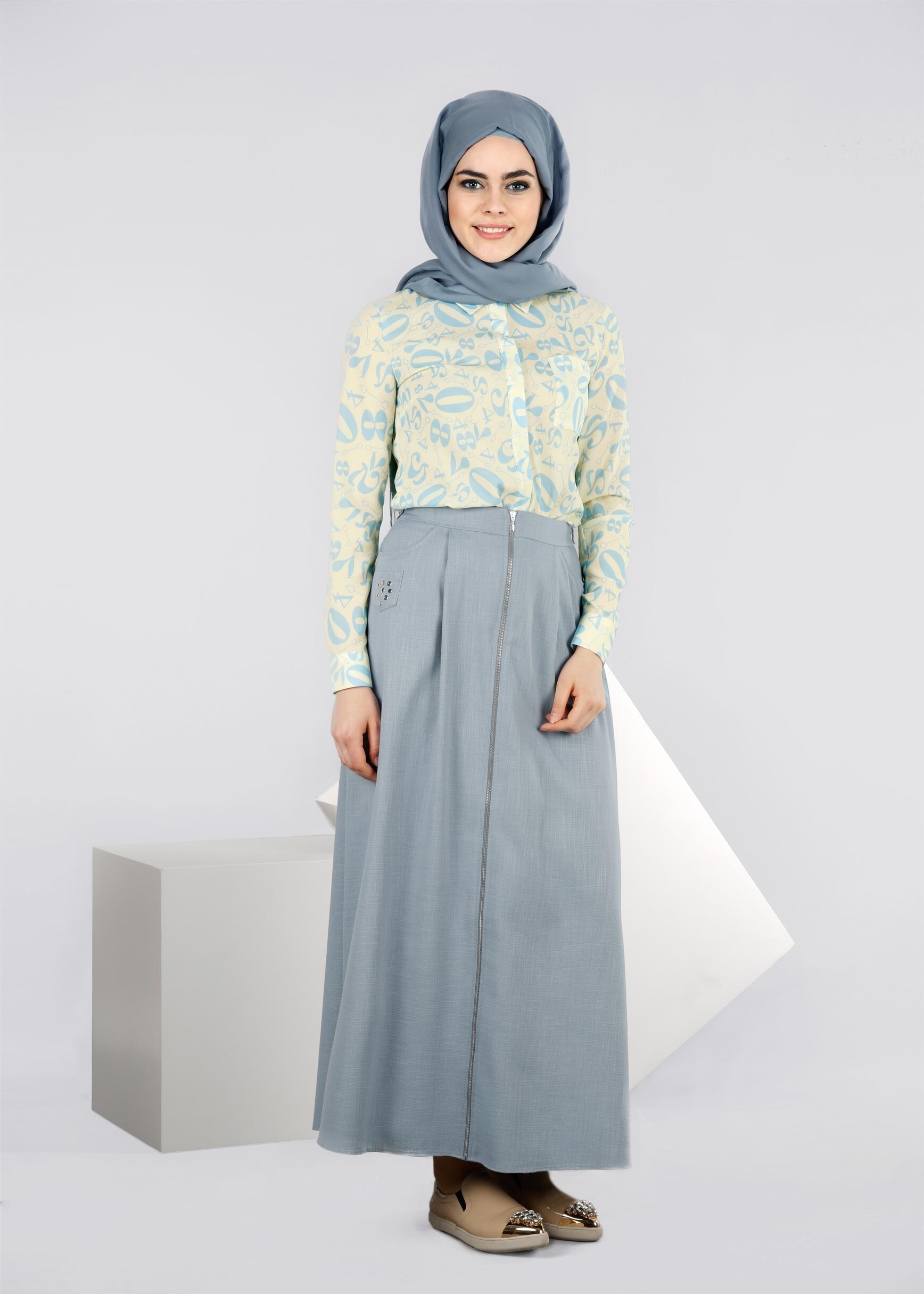 Tesettür giyim MAVİ 6017 SHOGUN TESETTÜR ETEK 36/44 TEK38