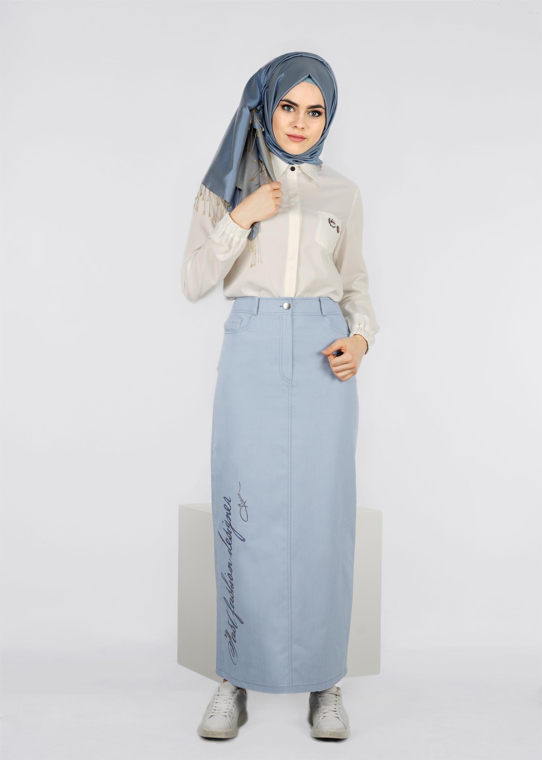 Tesettür giyim MAVİ 6018 OWEN 553 TESETTÜR ETEK38/44 TEK38