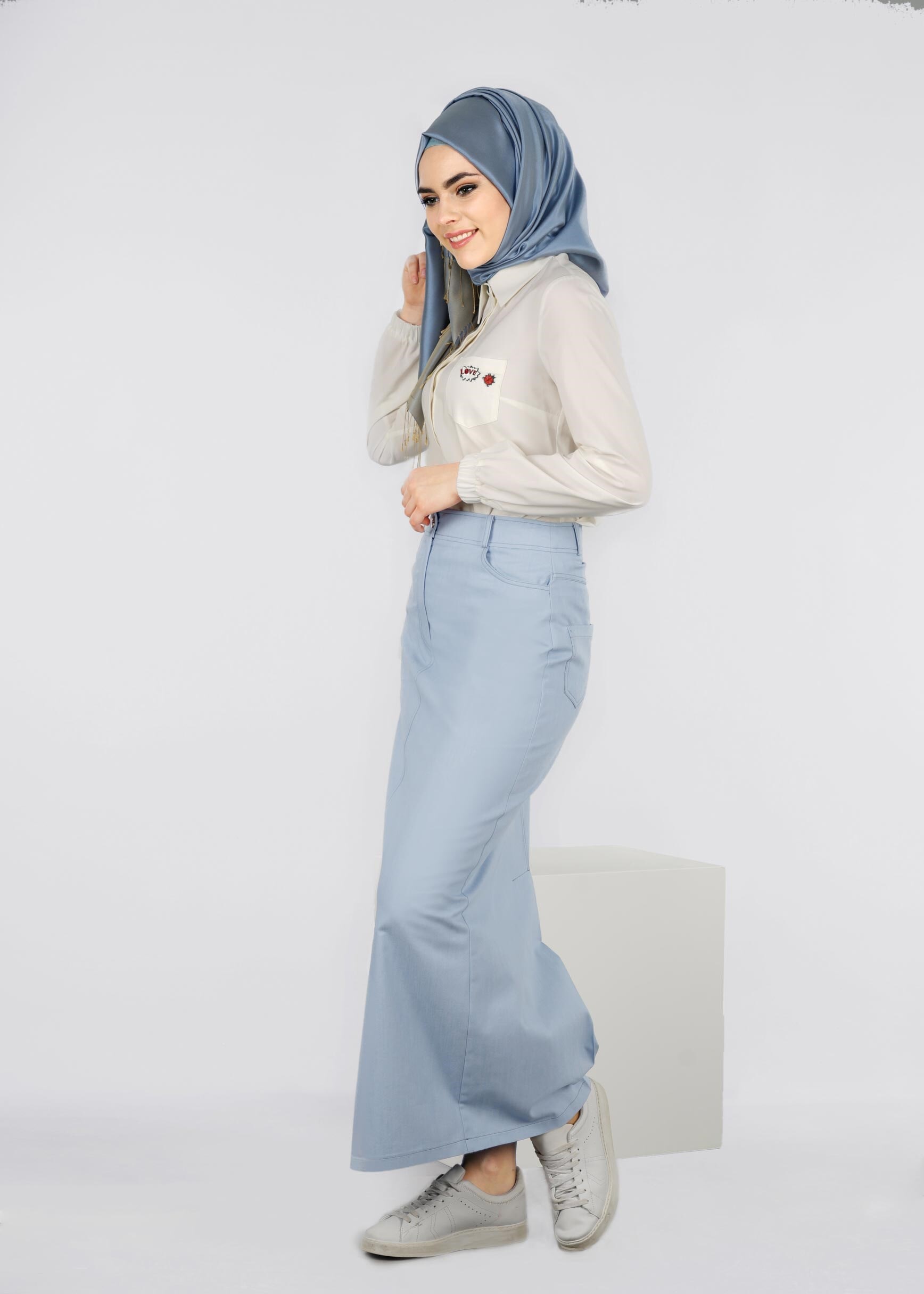 Tesettür giyim MAVİ 6018 OWEN 553 TESETTÜR ETEK38/44 TEK38