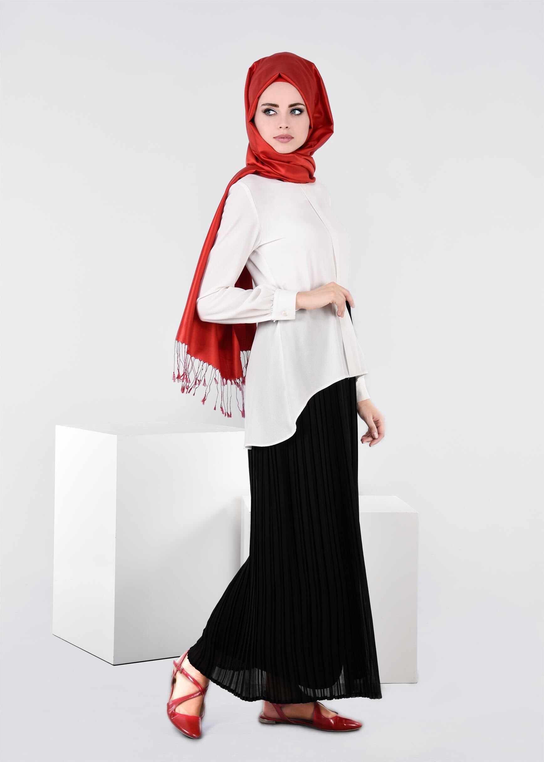 Tesettür giyim SİYAH 6019 NEW MULTİ ŞİFON ETEK 38/46