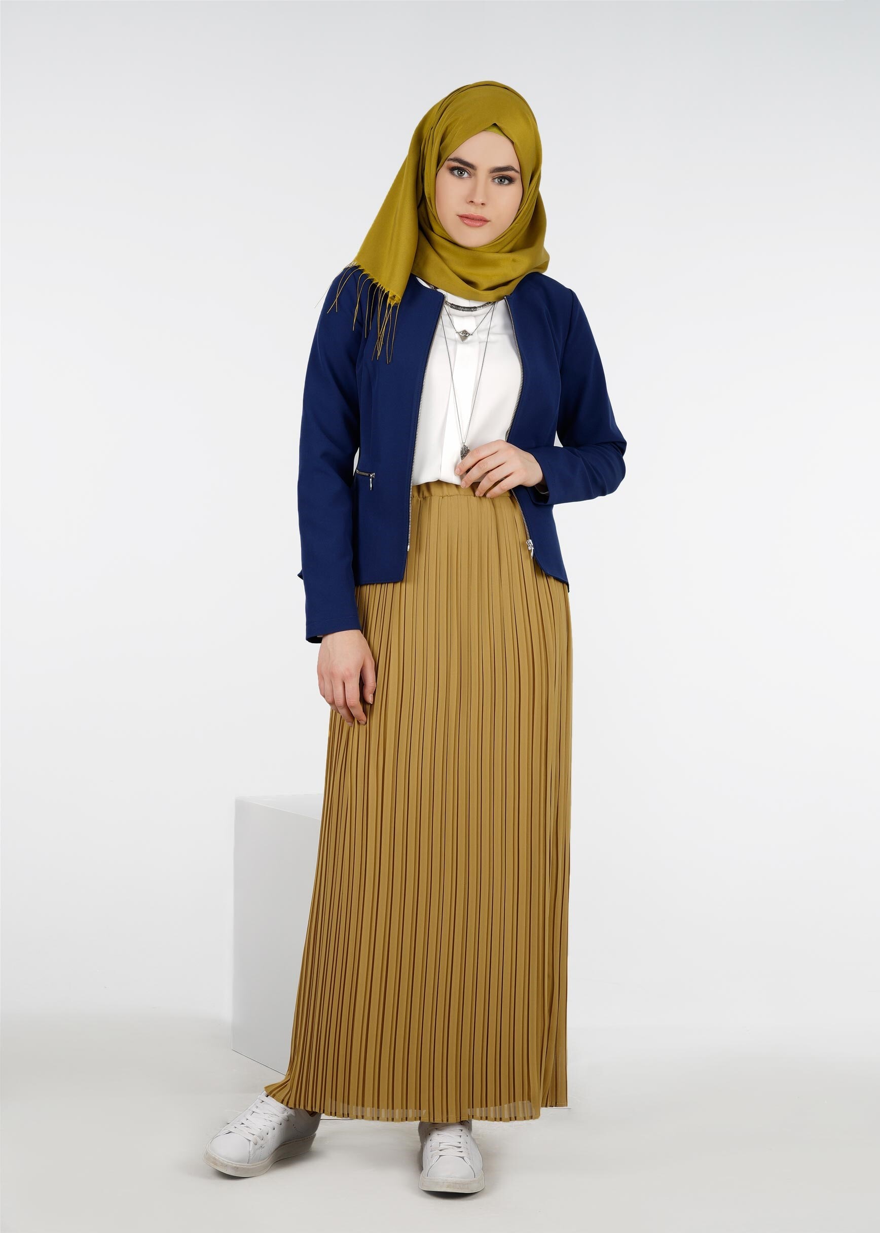 Tesettür giyim SARI 6019 NEW MULTİ ŞİFON ETEK 38/46