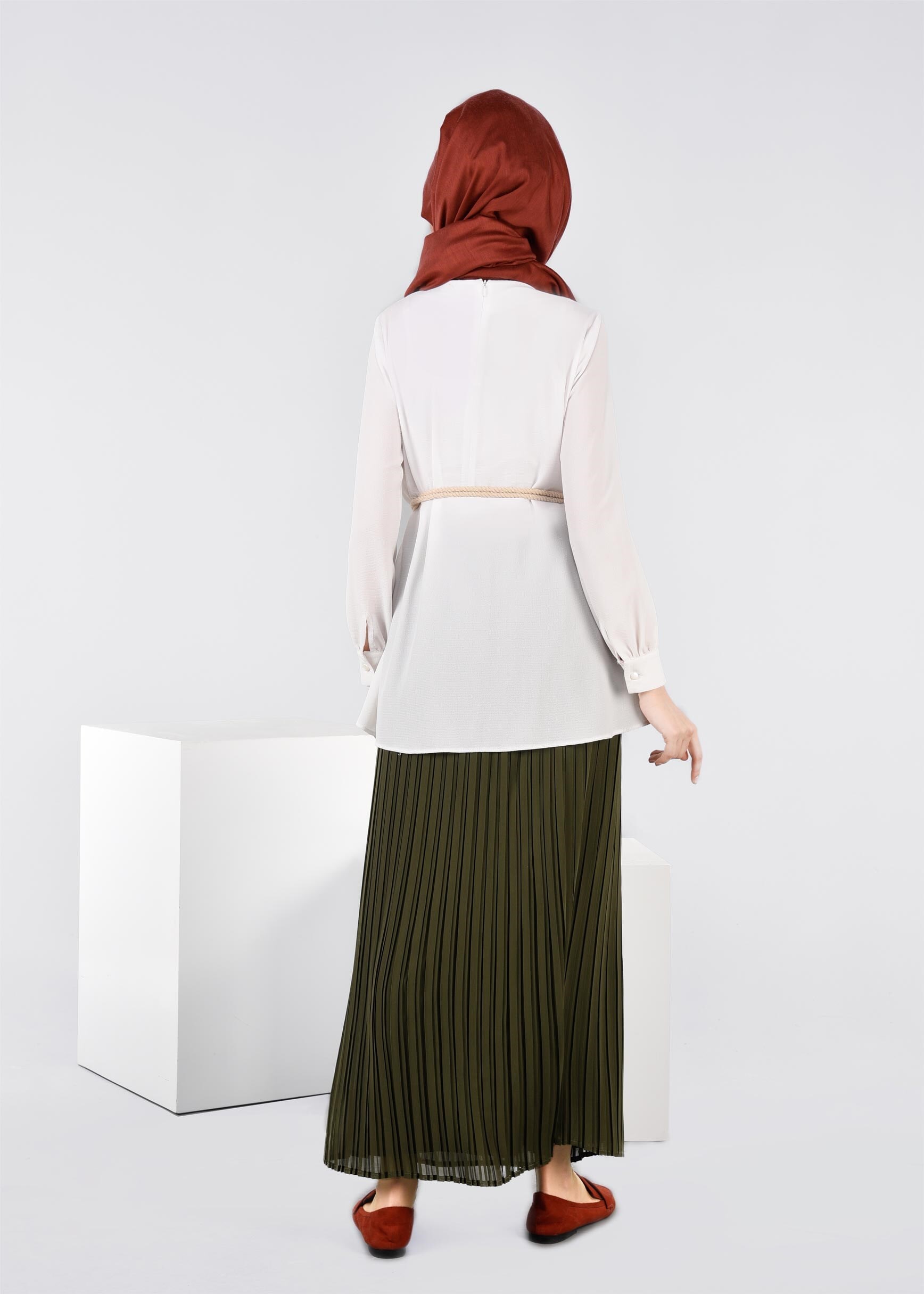 Tesettür giyim HAKİ 6019 NEW MULTİ ŞİFON ETEK 38/46