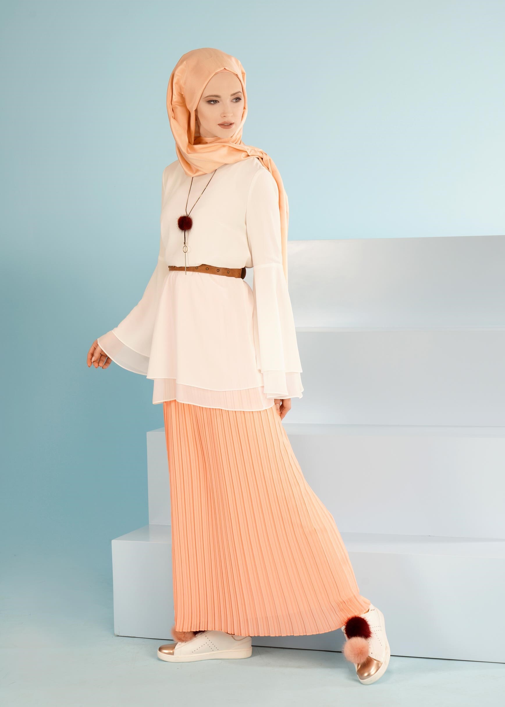 Tesettür giyim PUDRA 6019 NEW MULTİ ŞİFON ETEK 38/46