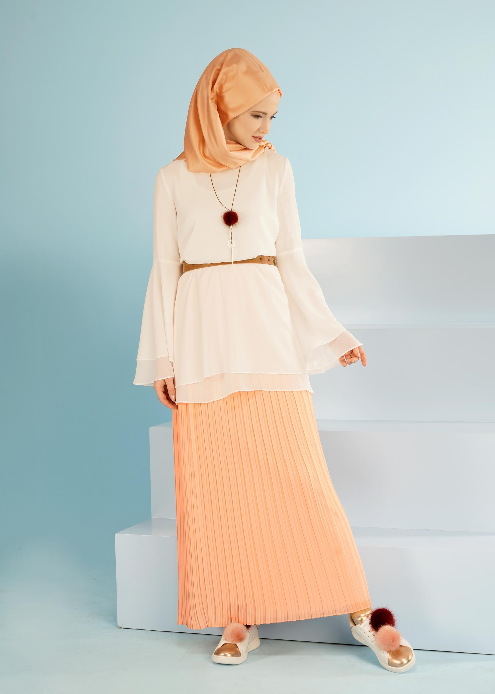 Tesettür giyim PUDRA 6019 NEW MULTİ ŞİFON ETEK 38/46