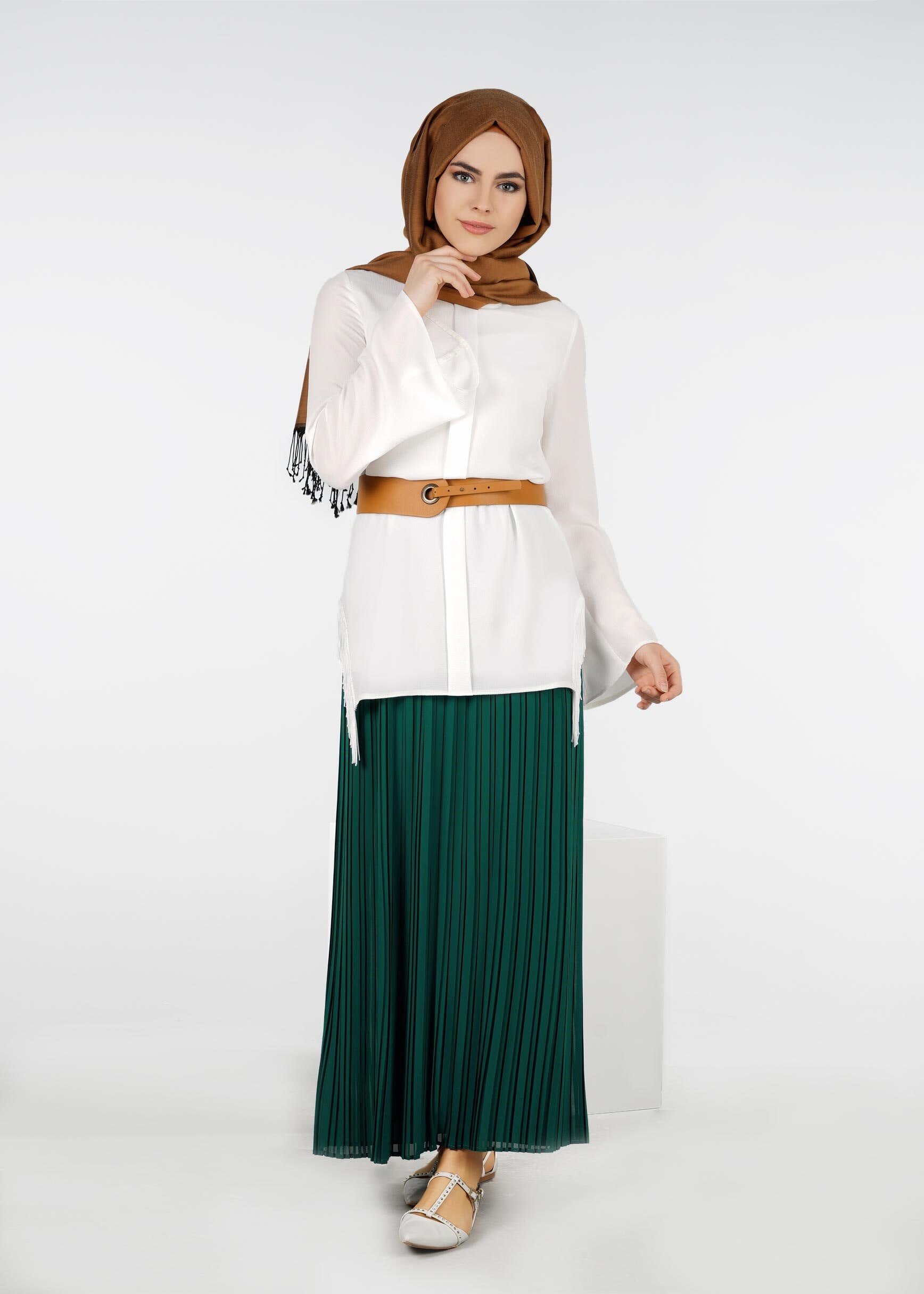 Tesettür giyim YEŞİL 6019 NEW MULTİ ŞİFON ETEK 38/46