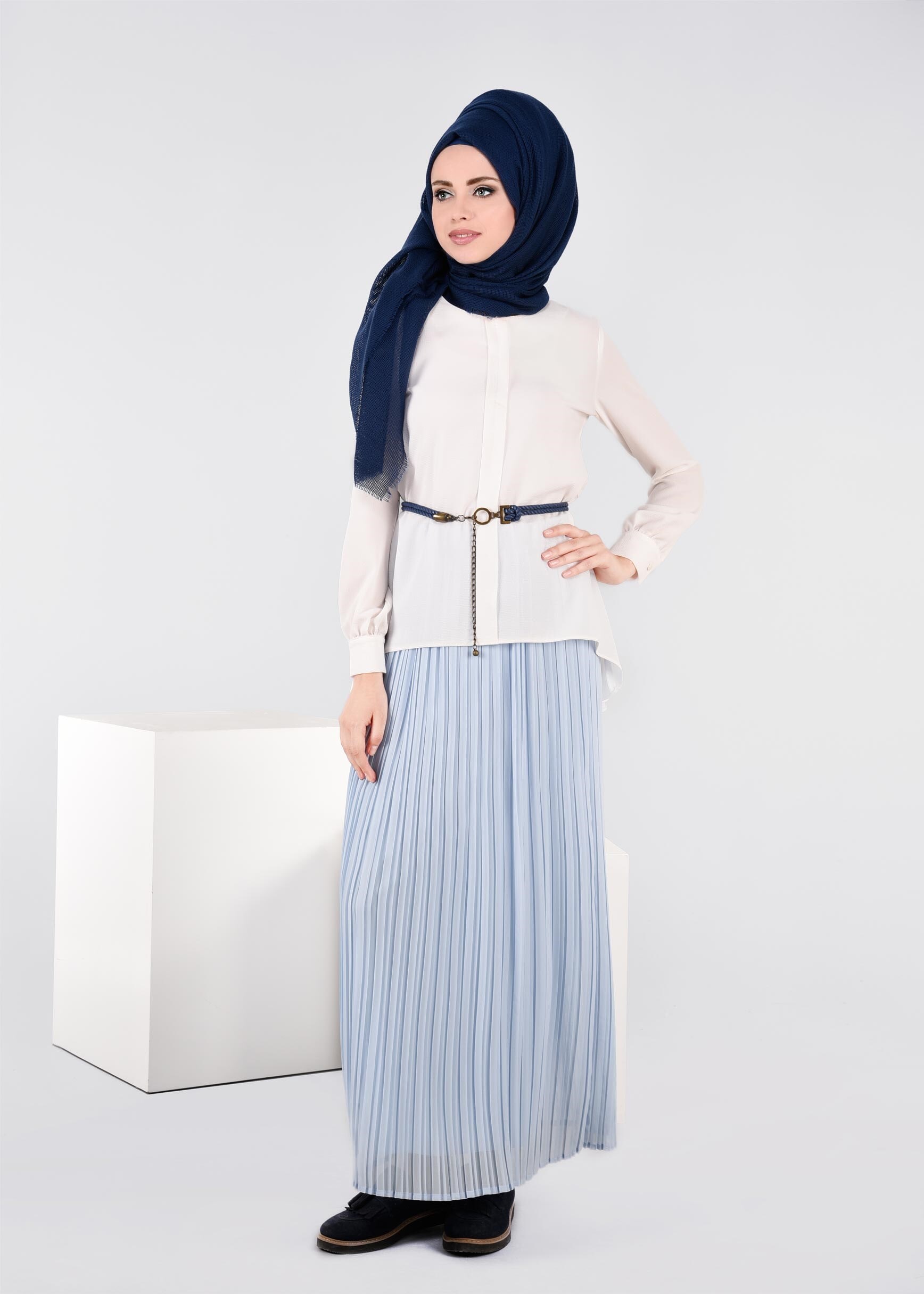 Tesettür giyim MAVİ 6019 NEW MULTİ ŞİFON ETEK 38/46