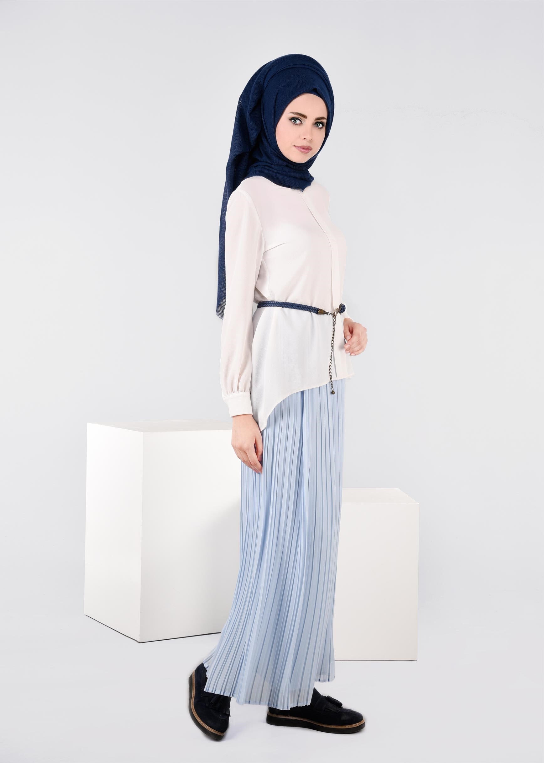 Tesettür giyim MAVİ 6019 NEW MULTİ ŞİFON ETEK 38/46