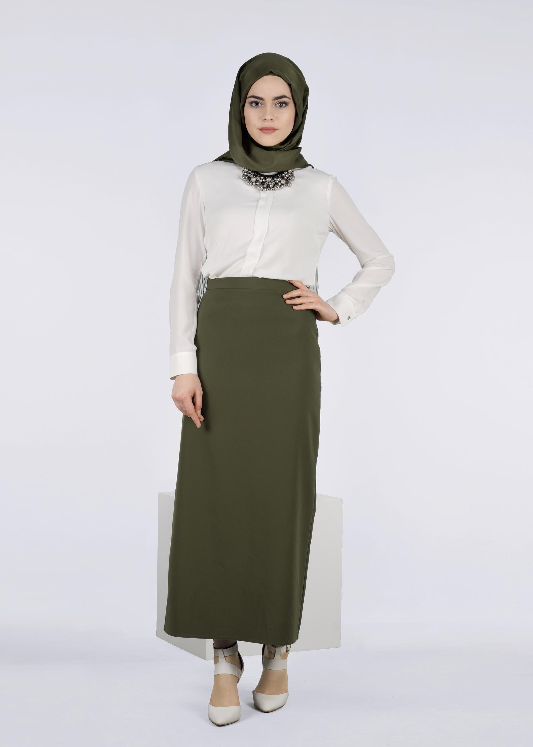 Tesettür giyim HAKİ 6020 ZOOM ETEK 38/48 TEK42