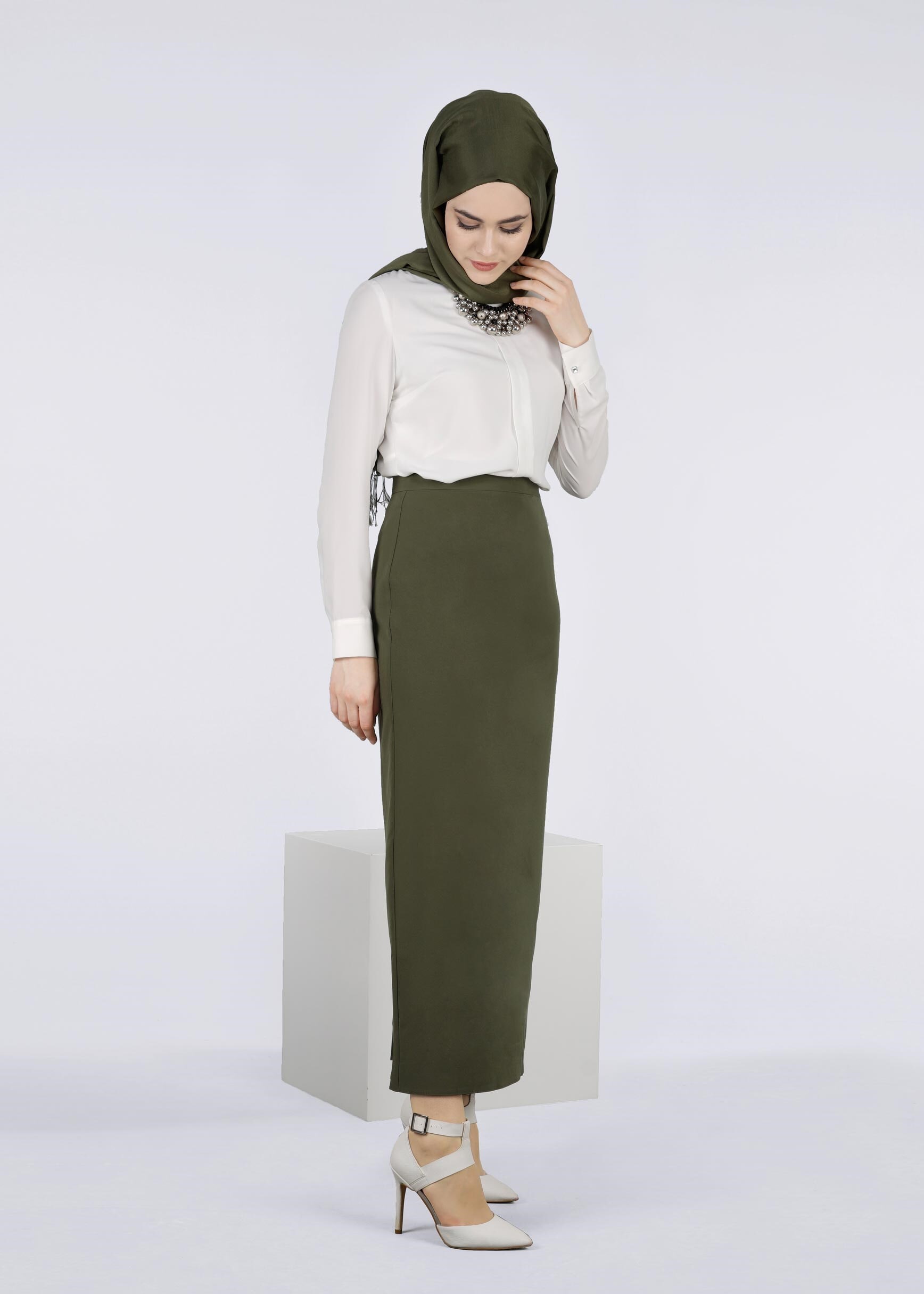 Tesettür giyim HAKİ 6020 ZOOM ETEK 38/48 TEK42