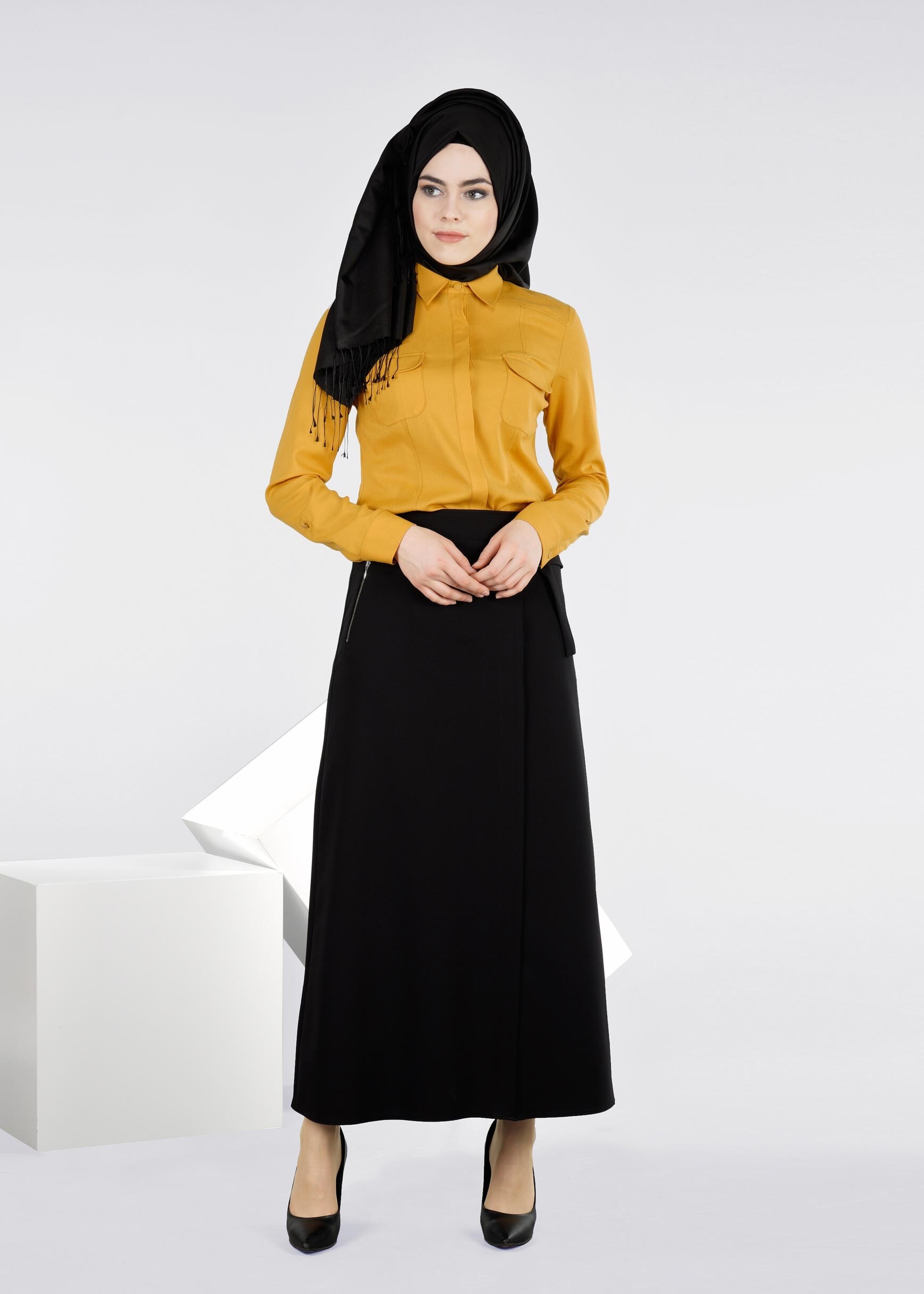 Tesettür giyim SİYAH 6022 ZADE ETEK 38/46 TEK40