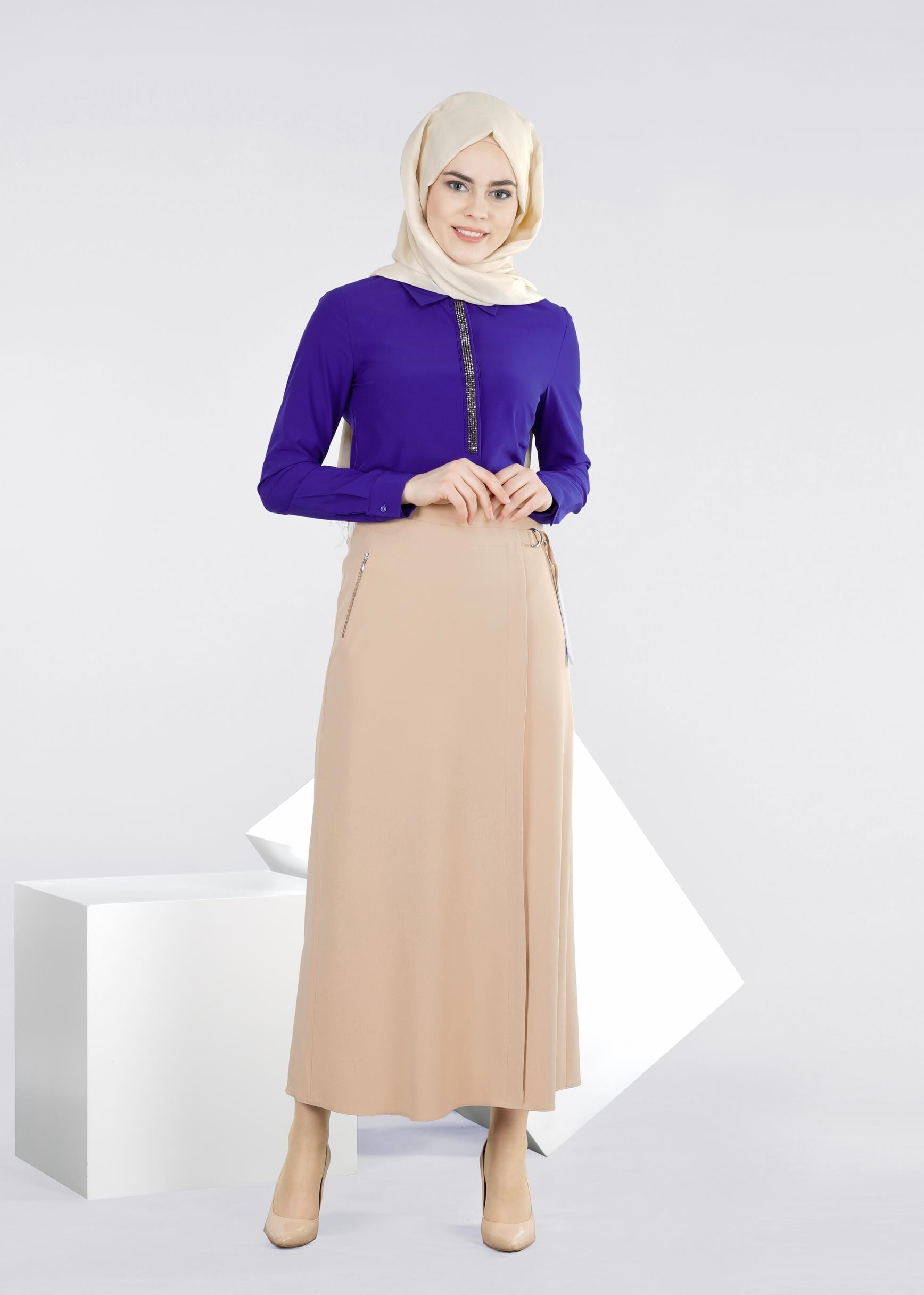 Tesettür giyim BEJ 6022 ZADE ETEK 38/46 TEK40