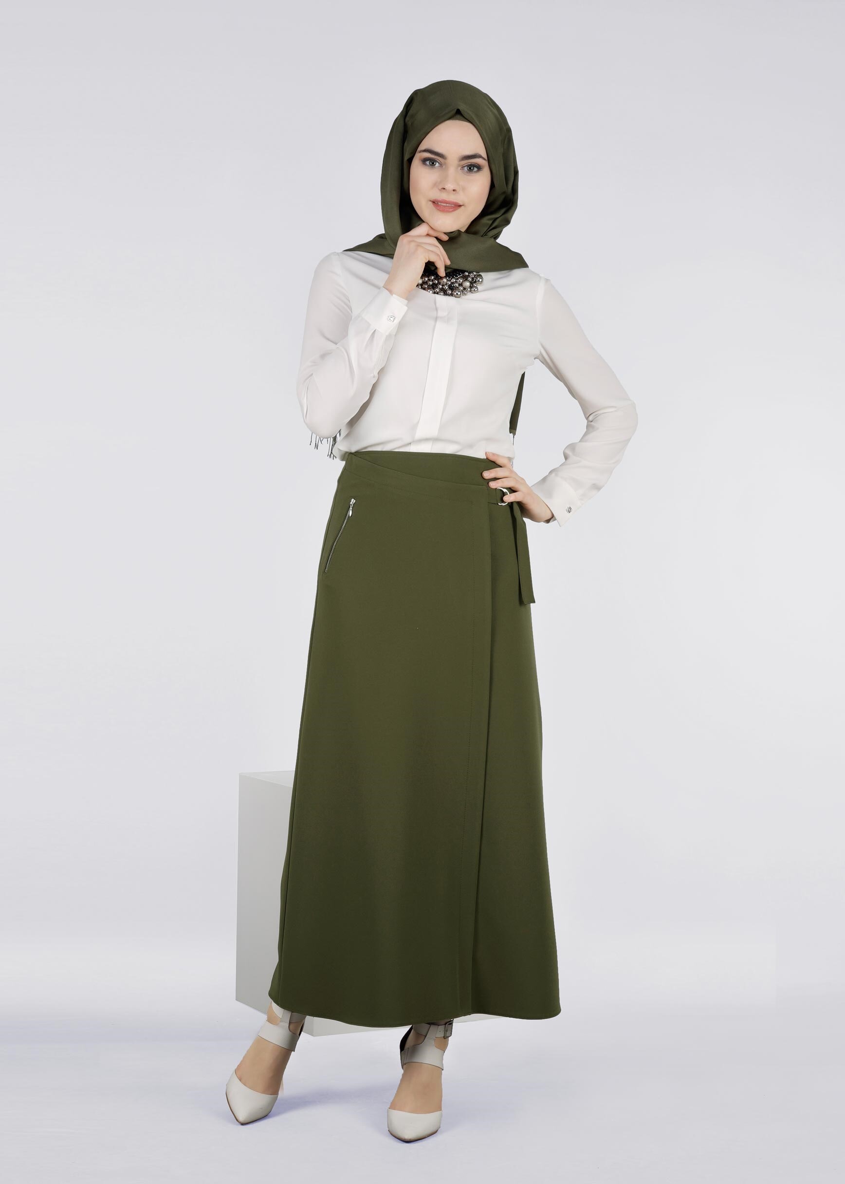 Tesettür giyim HAKİ 6022 ZADE ETEK 38/46 TEK40