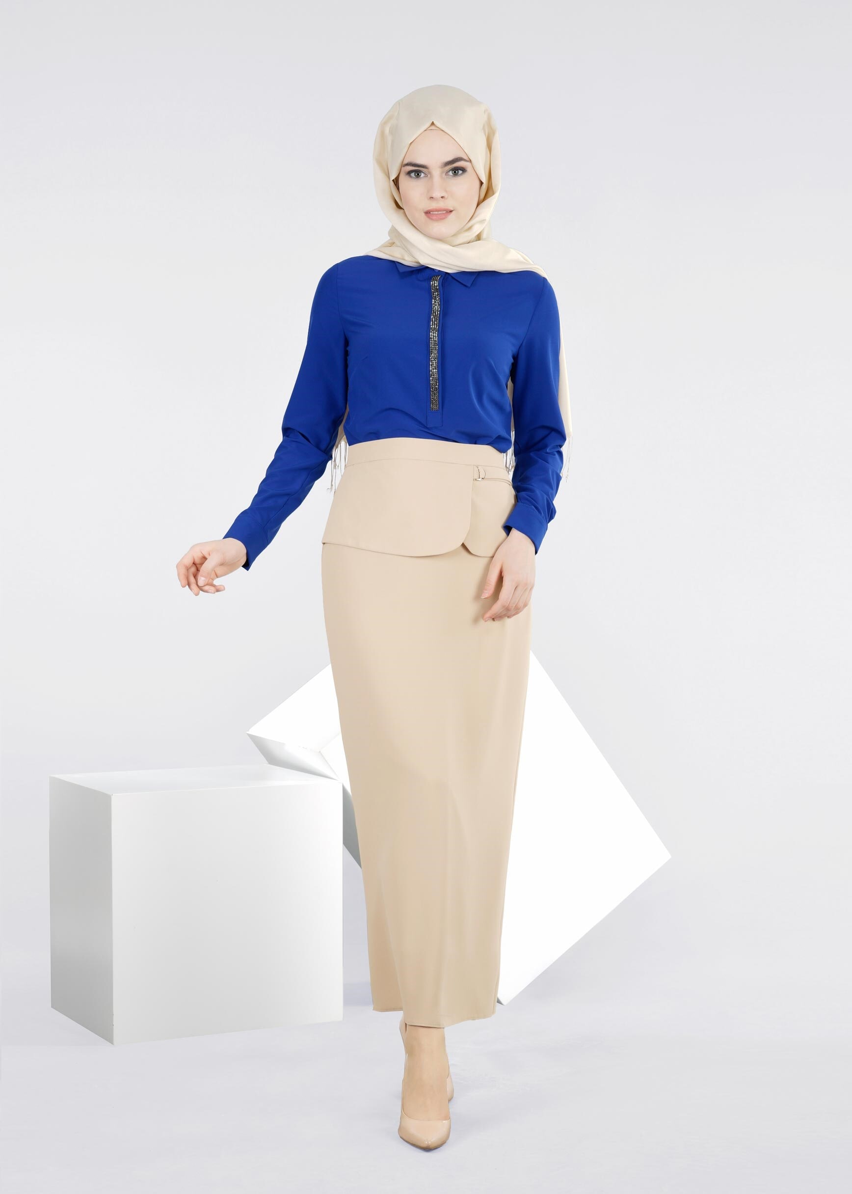 Tesettür giyim BEJ 6023 ADRİNA 55587 ETEK 38/44 TEK40