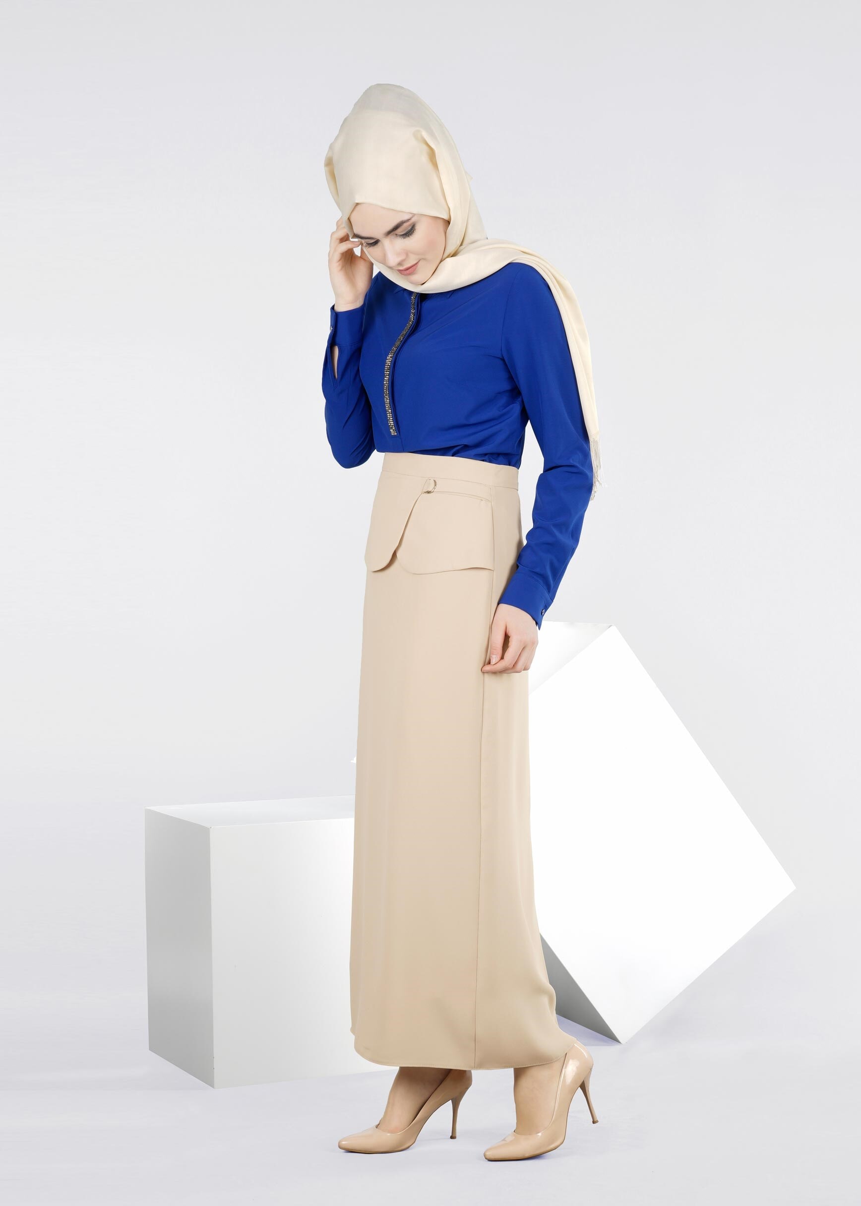 Tesettür giyim BEJ 6023 ADRİNA 55587 ETEK 38/44 TEK40