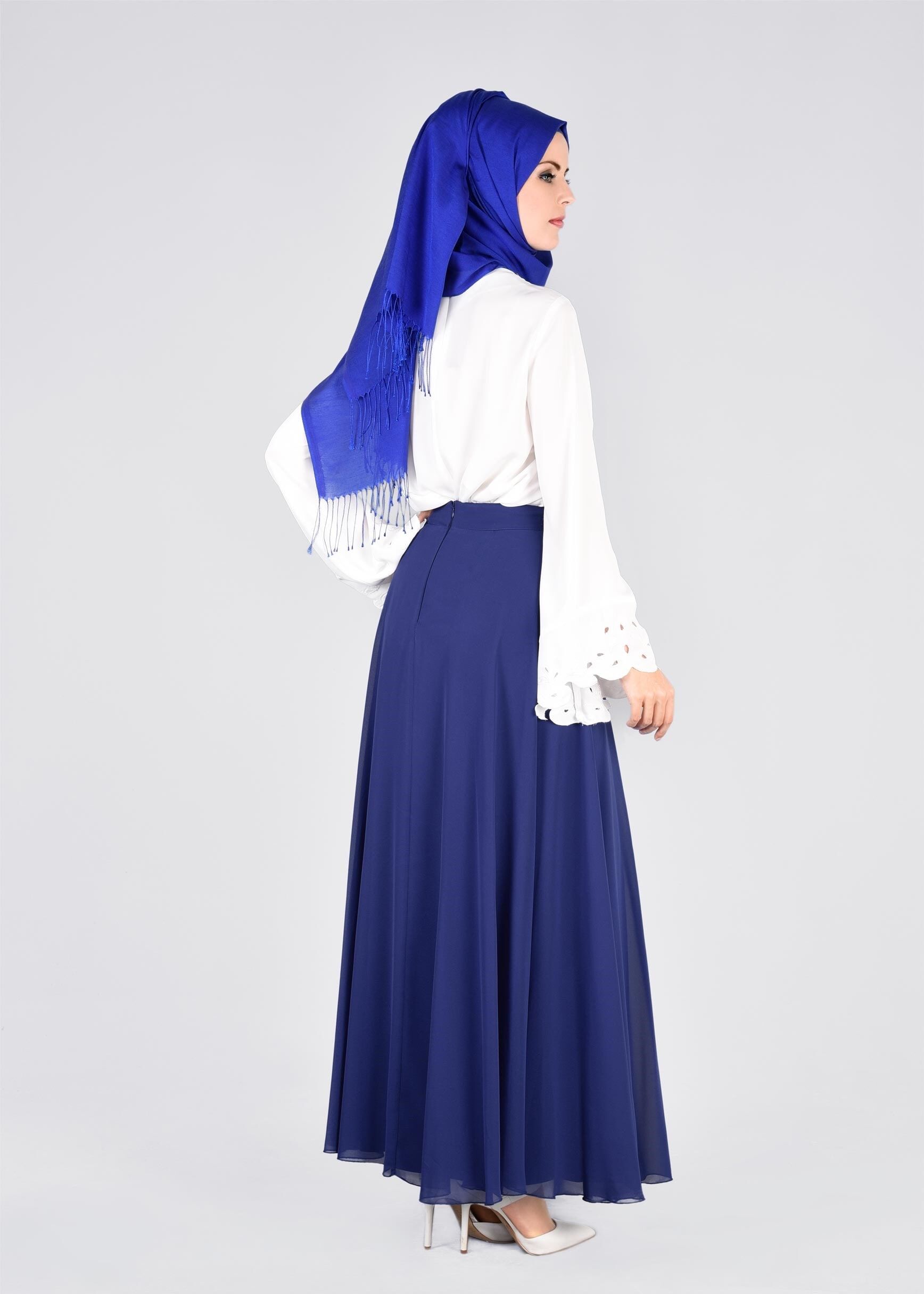 Tesettür giyim LACİVERT 6024 NEW MULTİ ŞİFON ETEK 38/46 TEK40