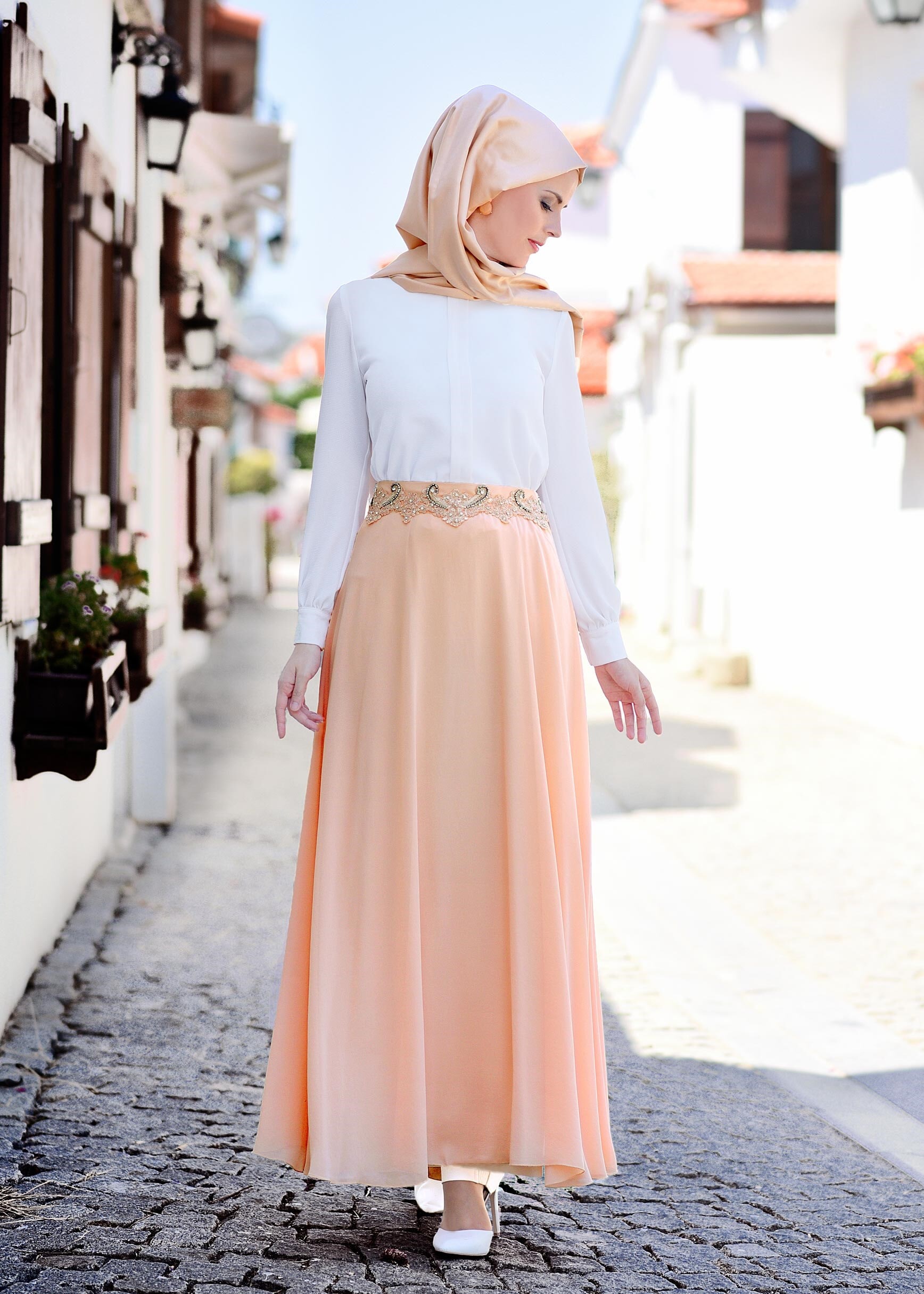 Tesettür giyim PUDRA 6024 NEW MULTİ ŞİFON ETEK 38/46 TEK40