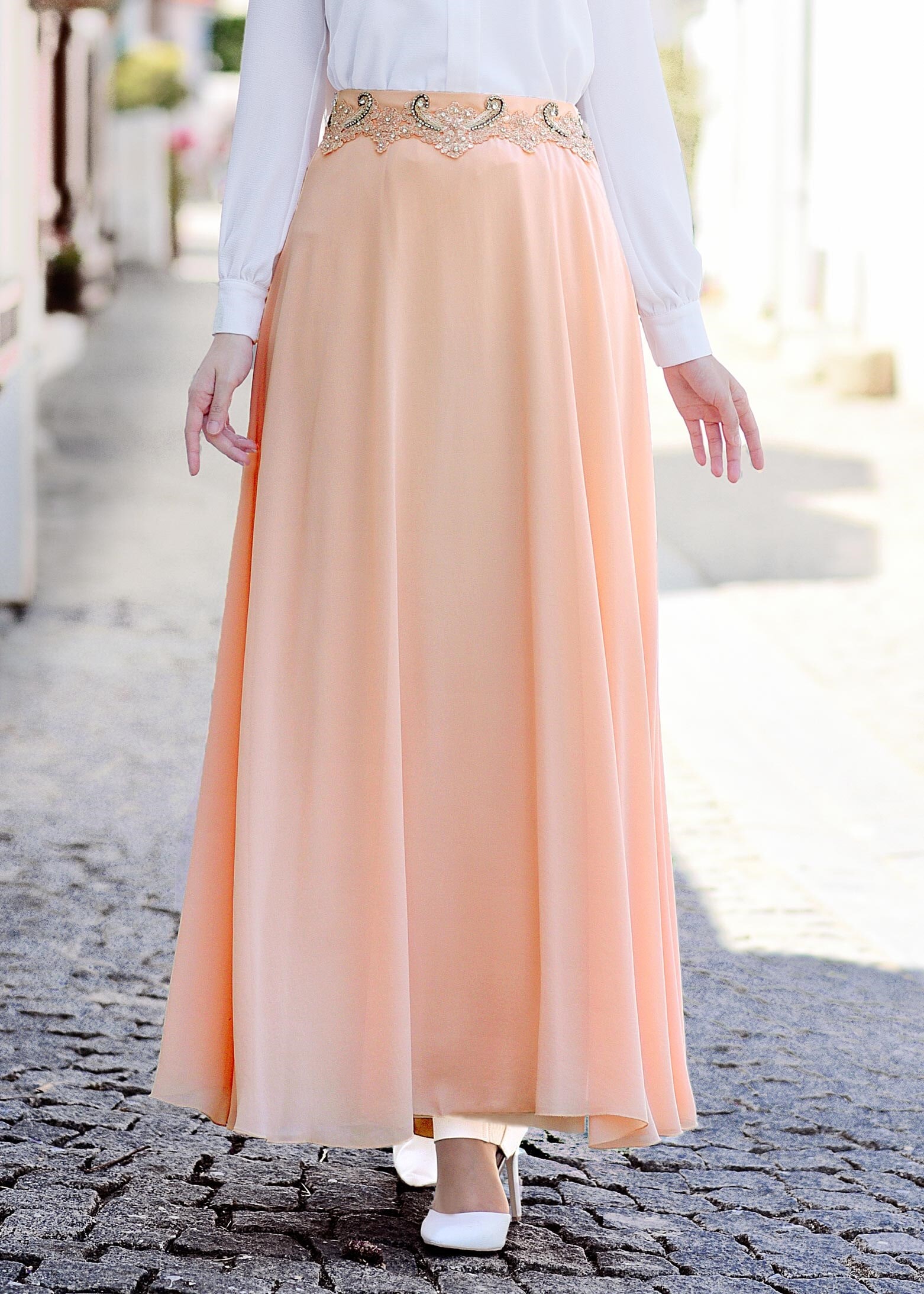 Tesettür giyim PUDRA 6024 NEW MULTİ ŞİFON ETEK 38/46 TEK40