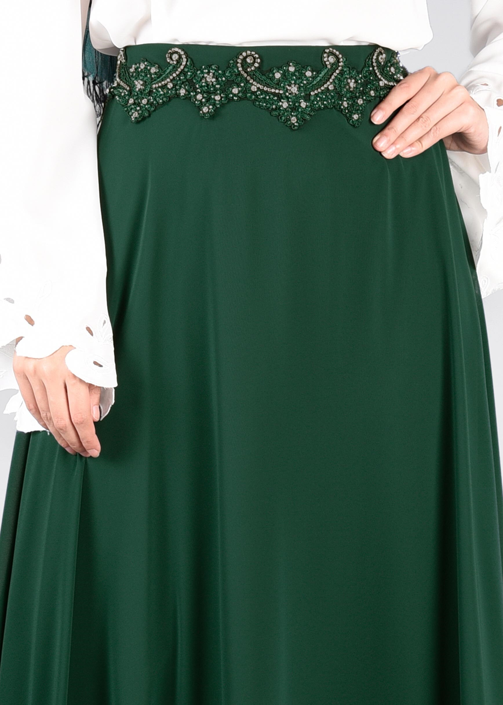 Tesettür giyim YEŞİL 6024 NEW MULTİ ŞİFON ETEK 38/46 TEK40