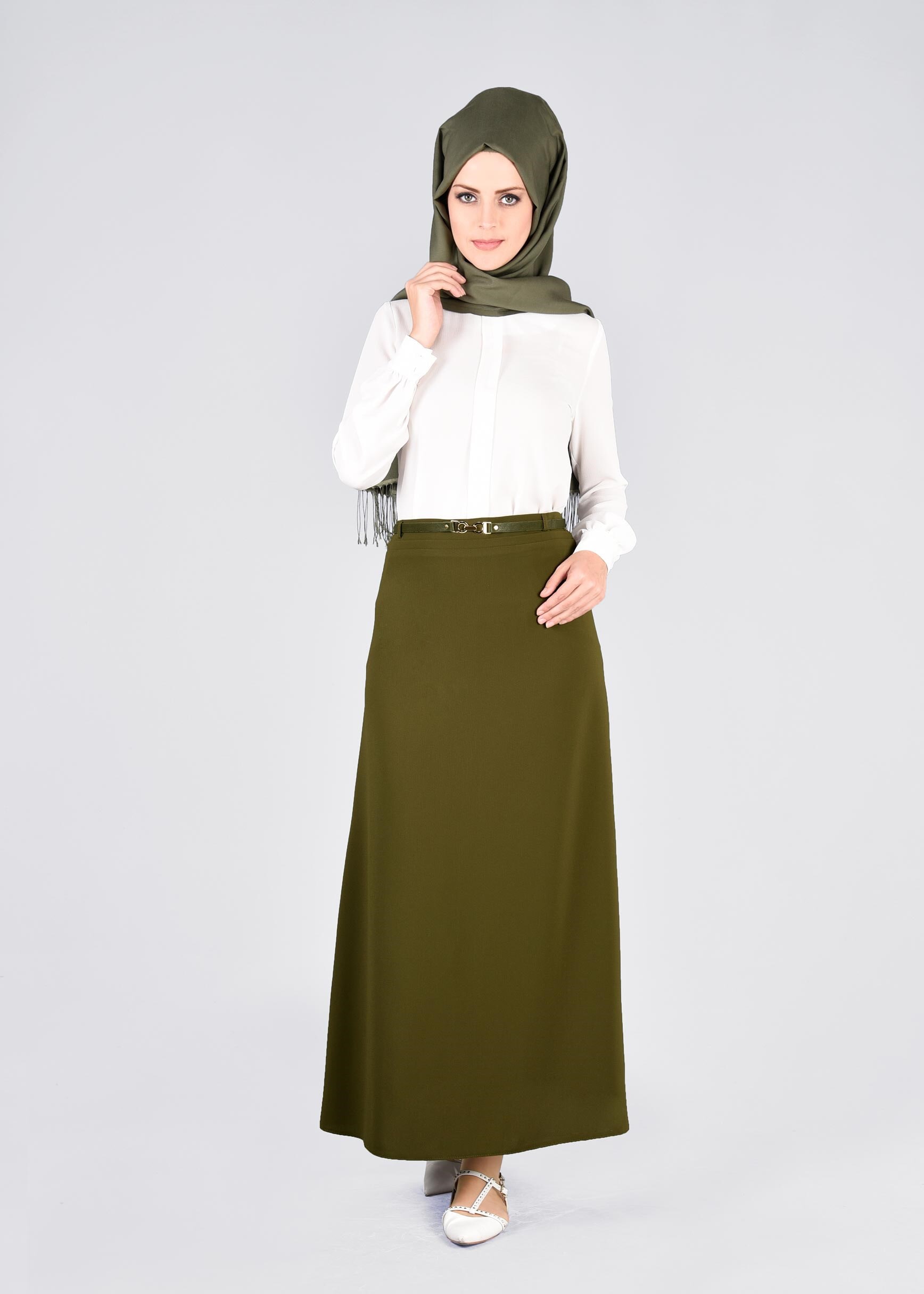 Tesettür giyim HAKİ 6026 ELVAN 3731 ETEK 40/48 TEK38