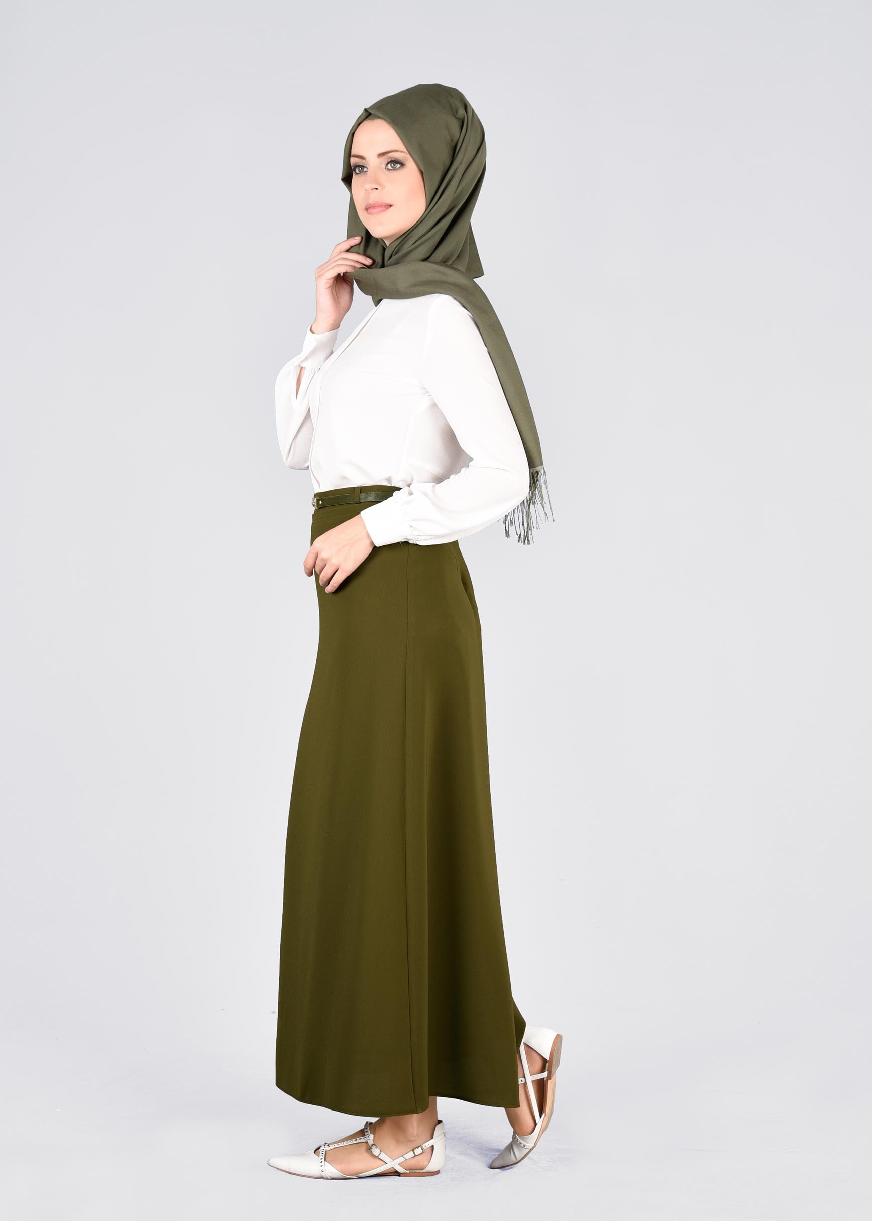 Tesettür giyim HAKİ 6026 ELVAN 3731 ETEK 40/48 TEK38