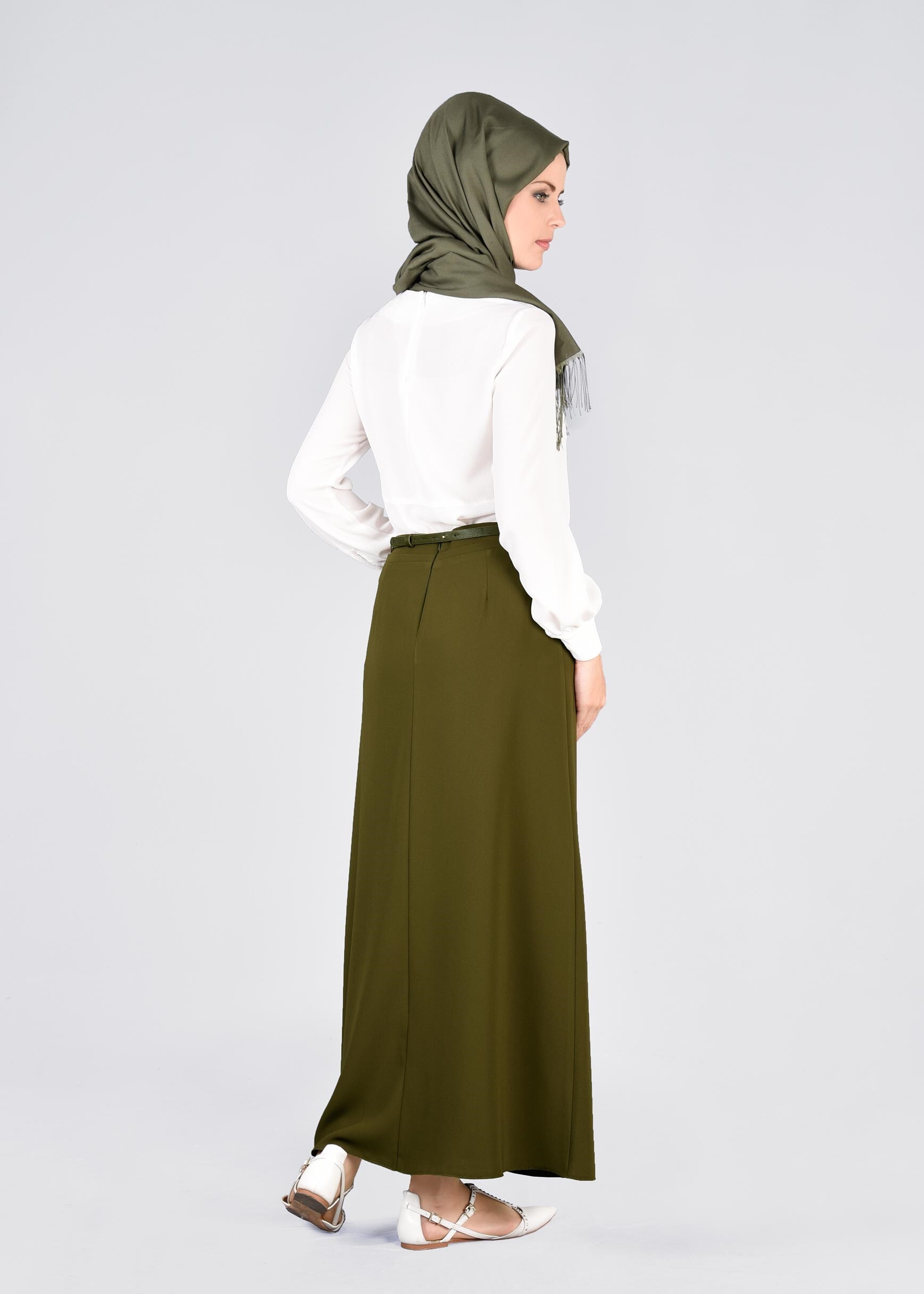 Tesettür giyim HAKİ 6026 ELVAN 3731 ETEK 40/48 TEK38