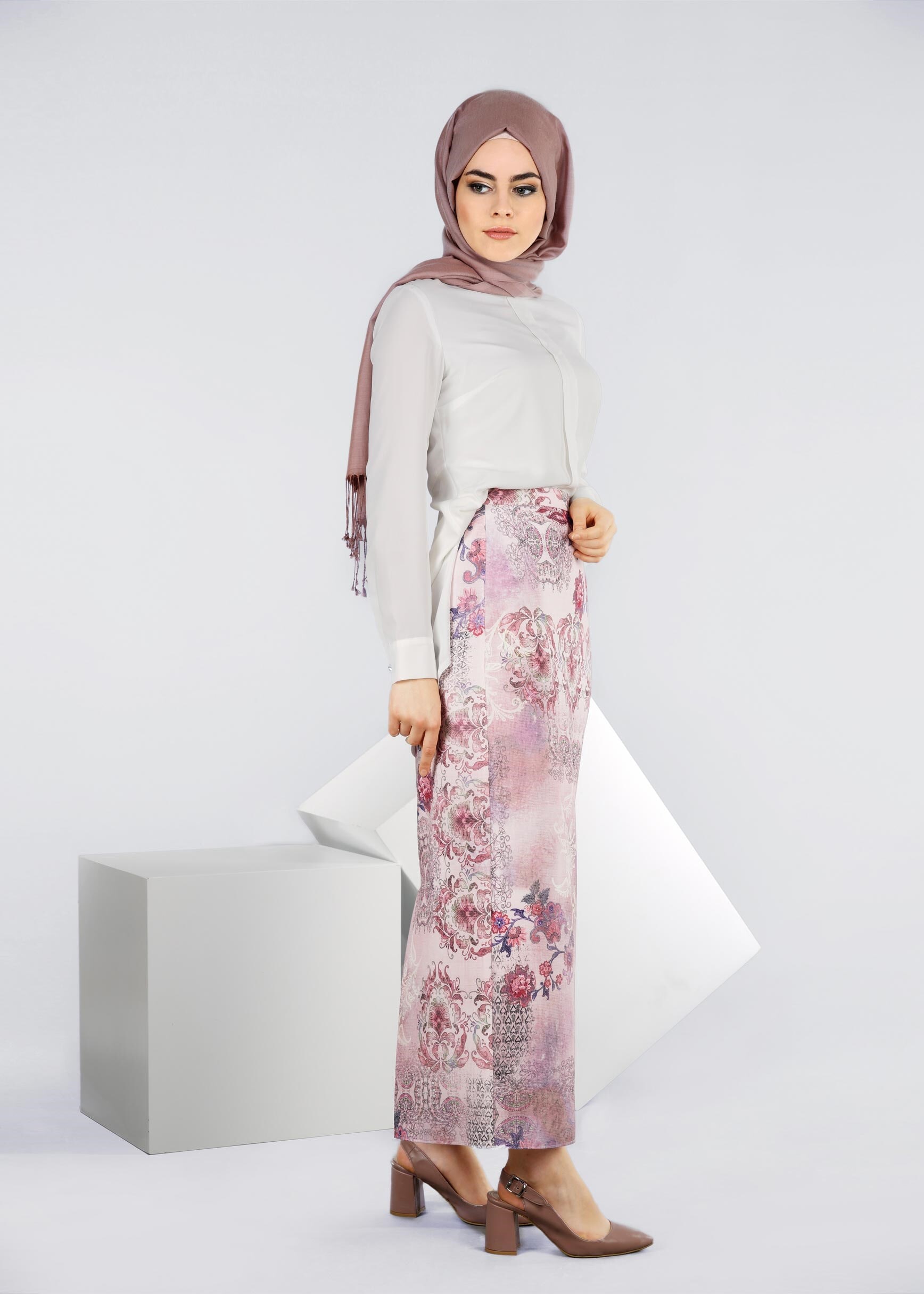 Tesettür giyim PUDRA 6027 DOUBLE 9255 ETEK 38/46