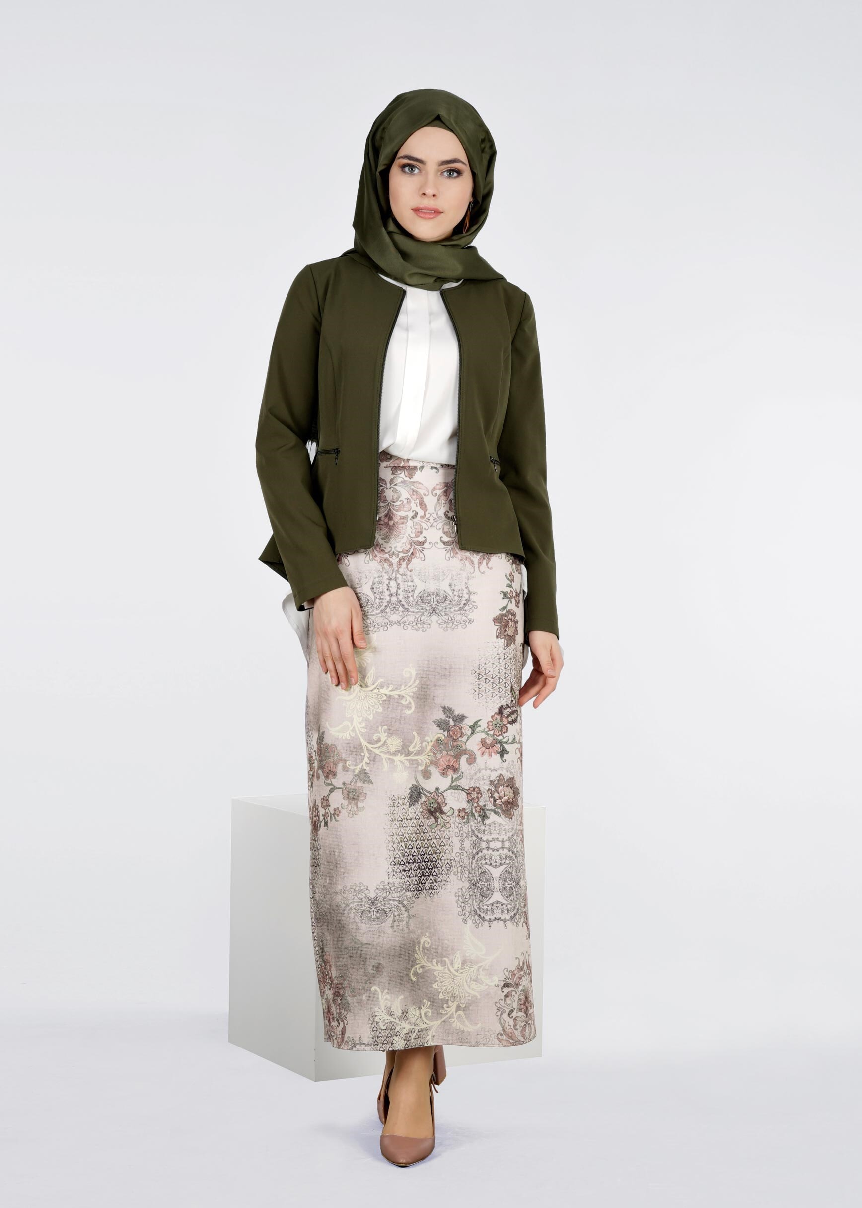 Tesettür giyim BEJ 6027 DOUBLE 9255 ETEK 38/46