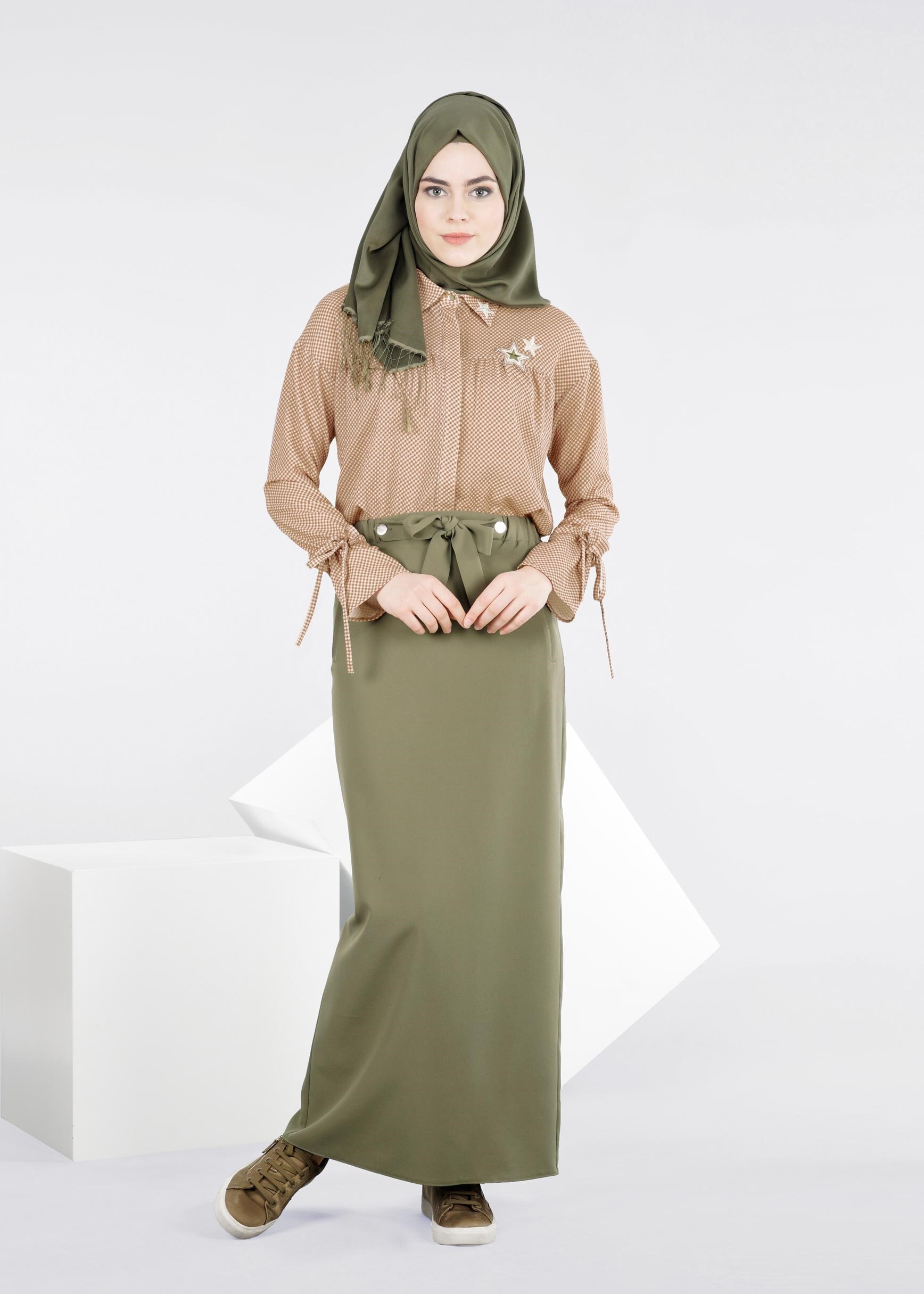 Tesettür giyim HAKİ 6032 ZADE ETEK 38/44