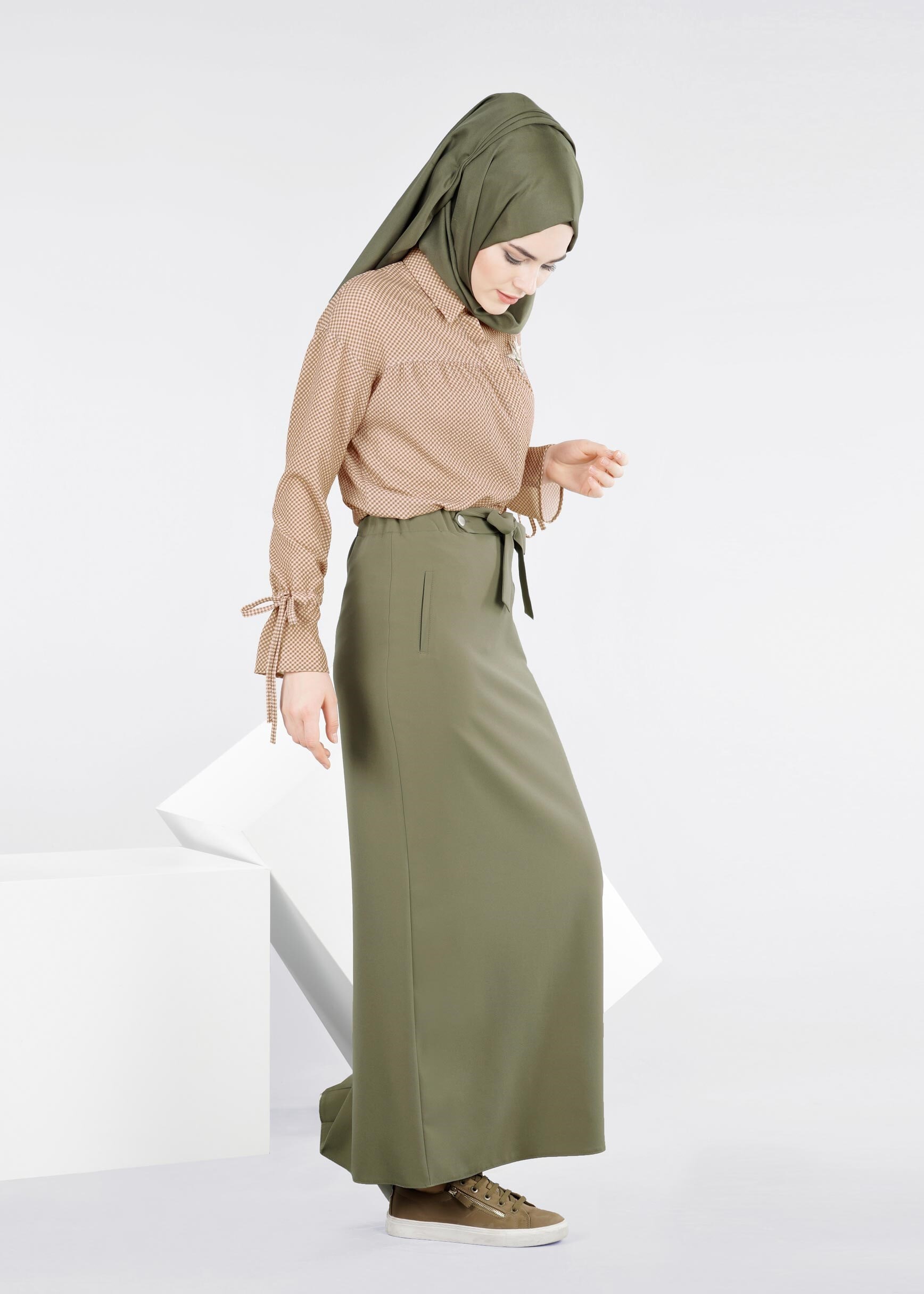 Tesettür giyim HAKİ 6032 ZADE ETEK 38/44