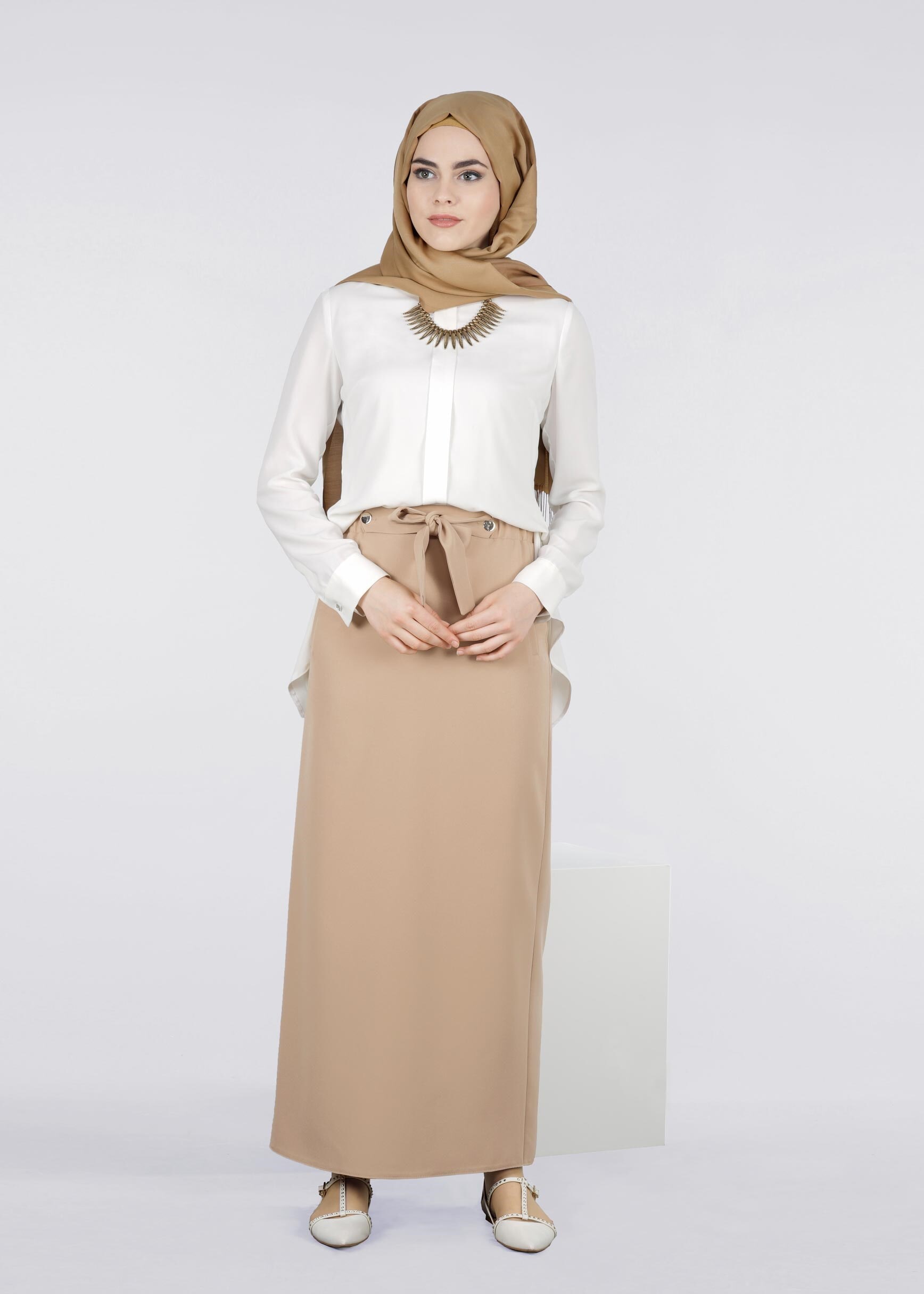 Tesettür giyim KAHVE 6032 ZADE ETEK 38/44