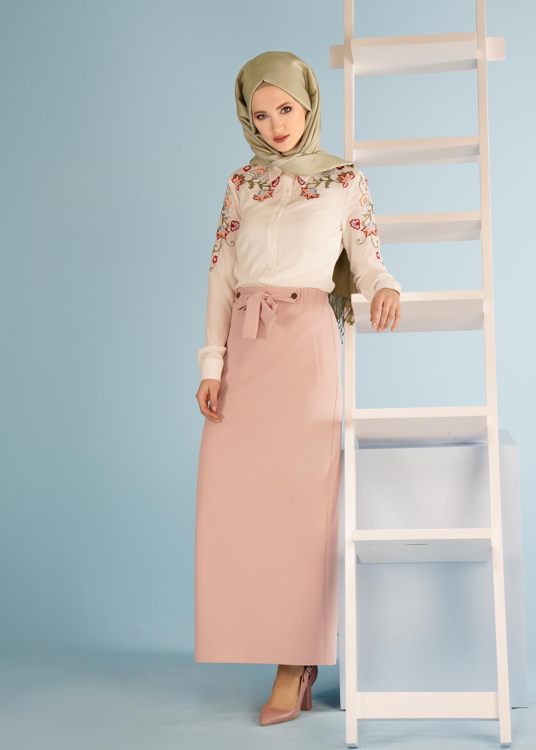 Tesettür giyim PUDRA 6032 ZADE ETEK 38/44