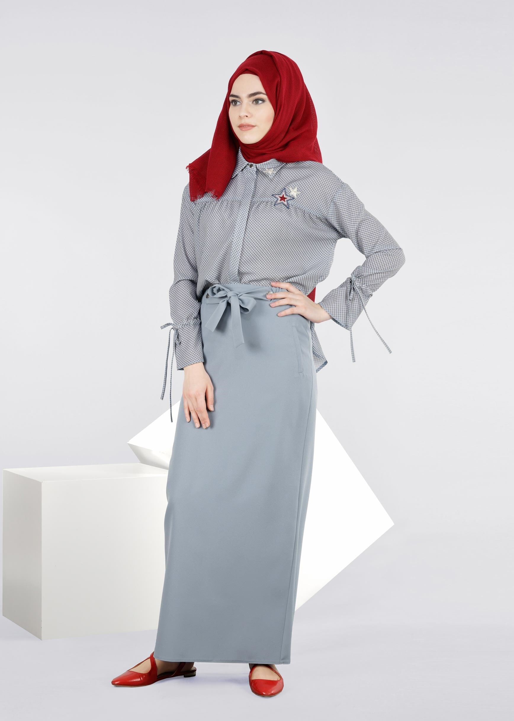 Tesettür giyim MAVİ 6032 ZADE ETEK 38/44