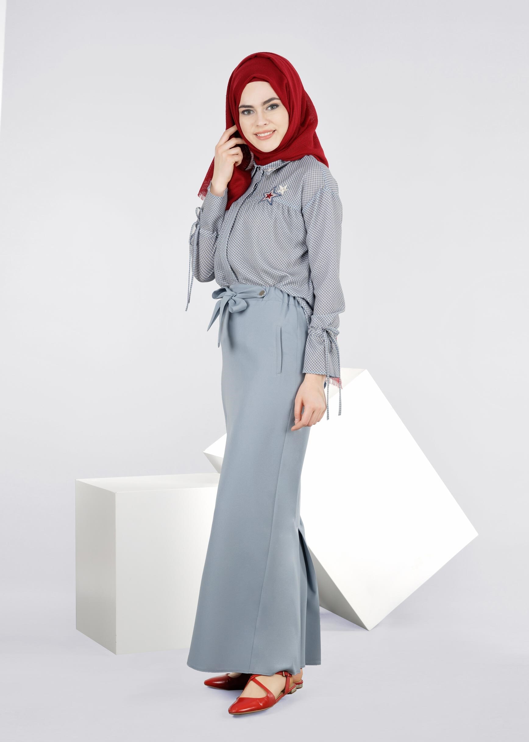 Tesettür giyim MAVİ 6032 ZADE ETEK 38/44