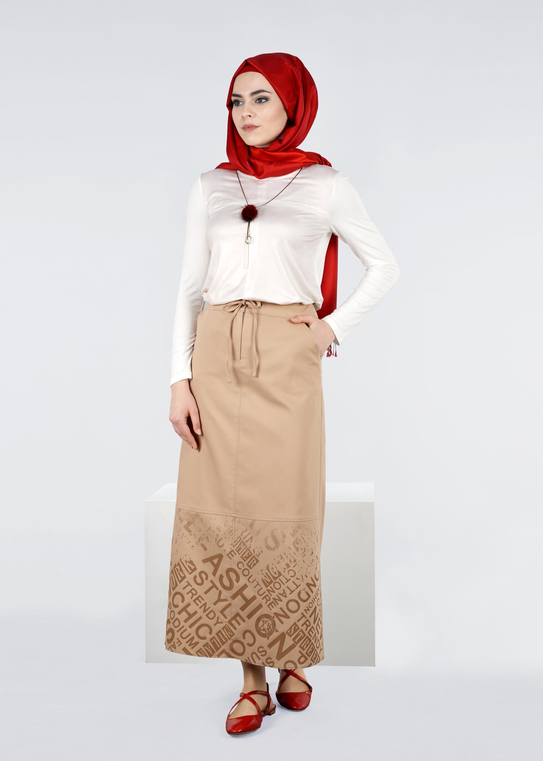 Tesettür giyim KAHVE 6034 17374 ETEK 36/44 TEK40