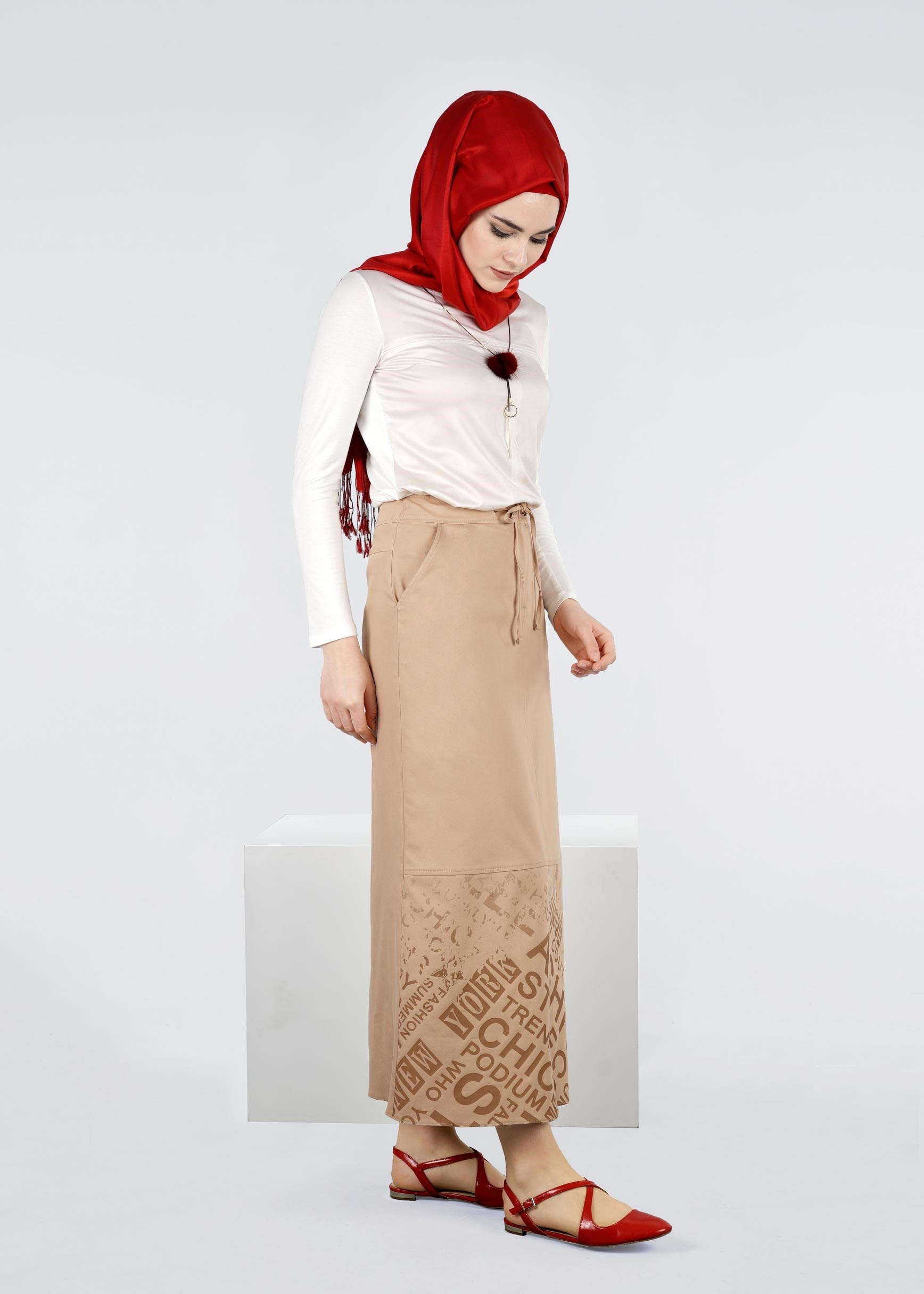 Tesettür giyim KAHVE 6034 17374 ETEK 36/44 TEK40