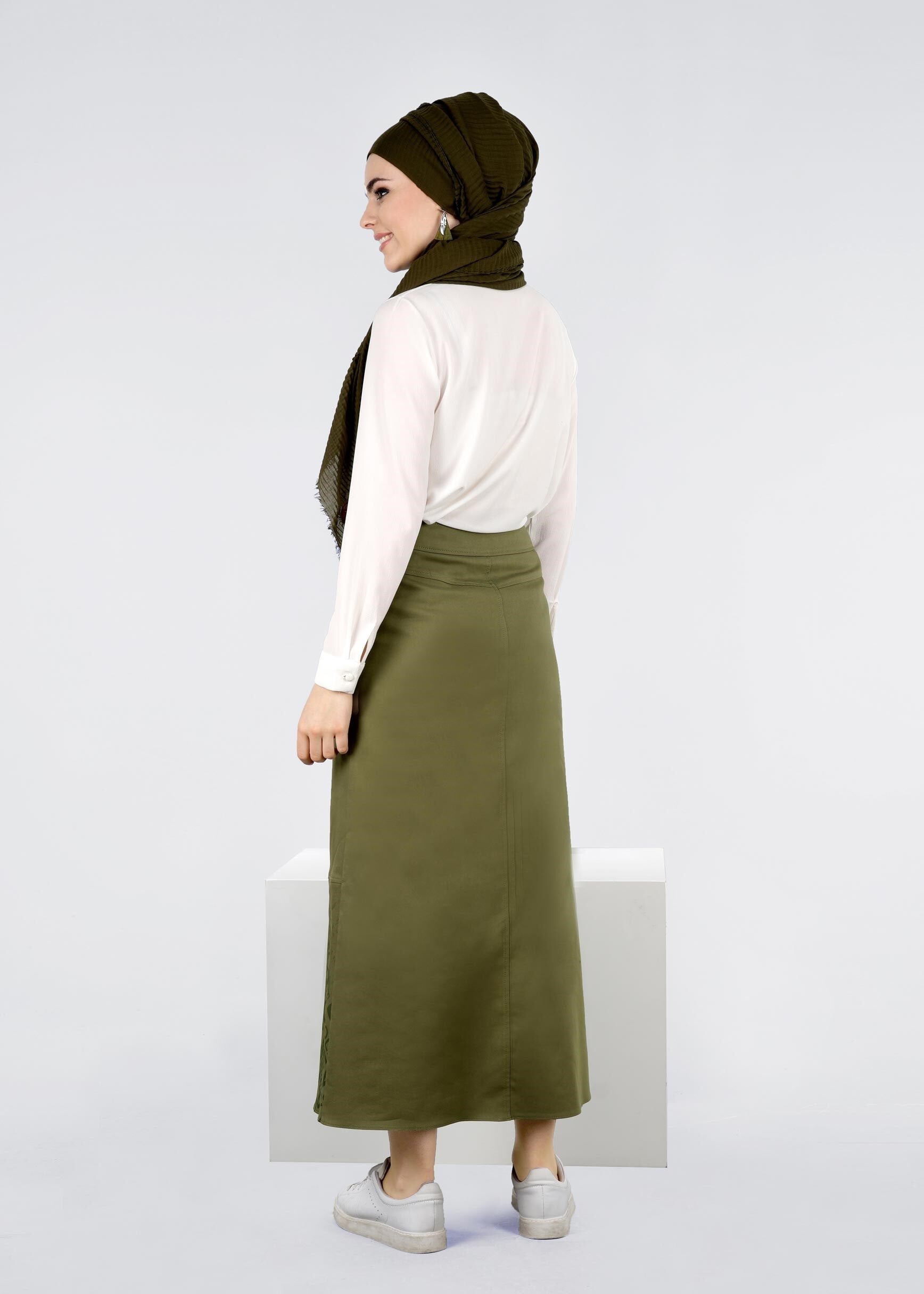 Tesettür giyim HAKİ 6034 17374 ETEK 36/44 TEK40