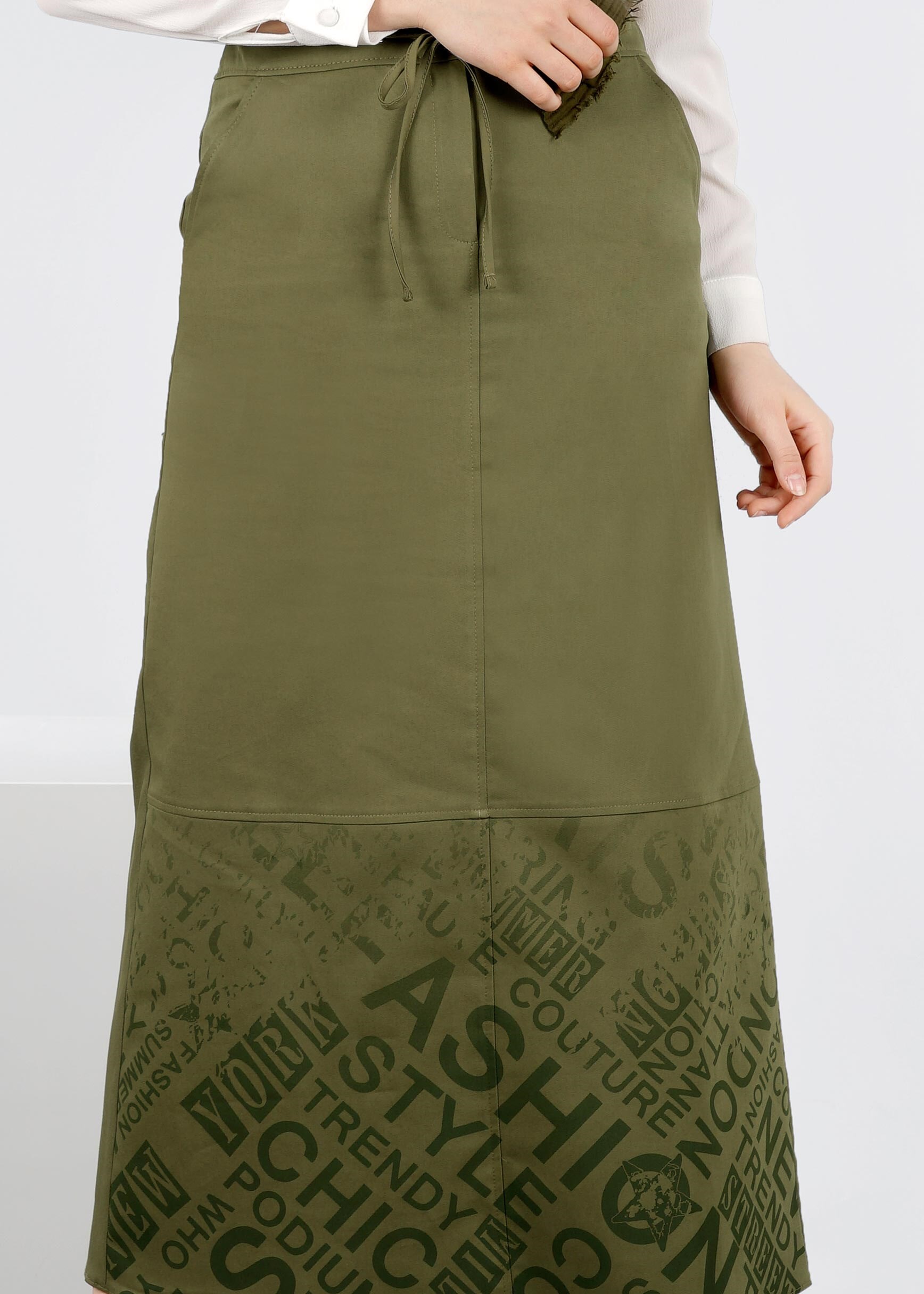 Tesettür giyim HAKİ 6034 17374 ETEK 36/44 TEK40