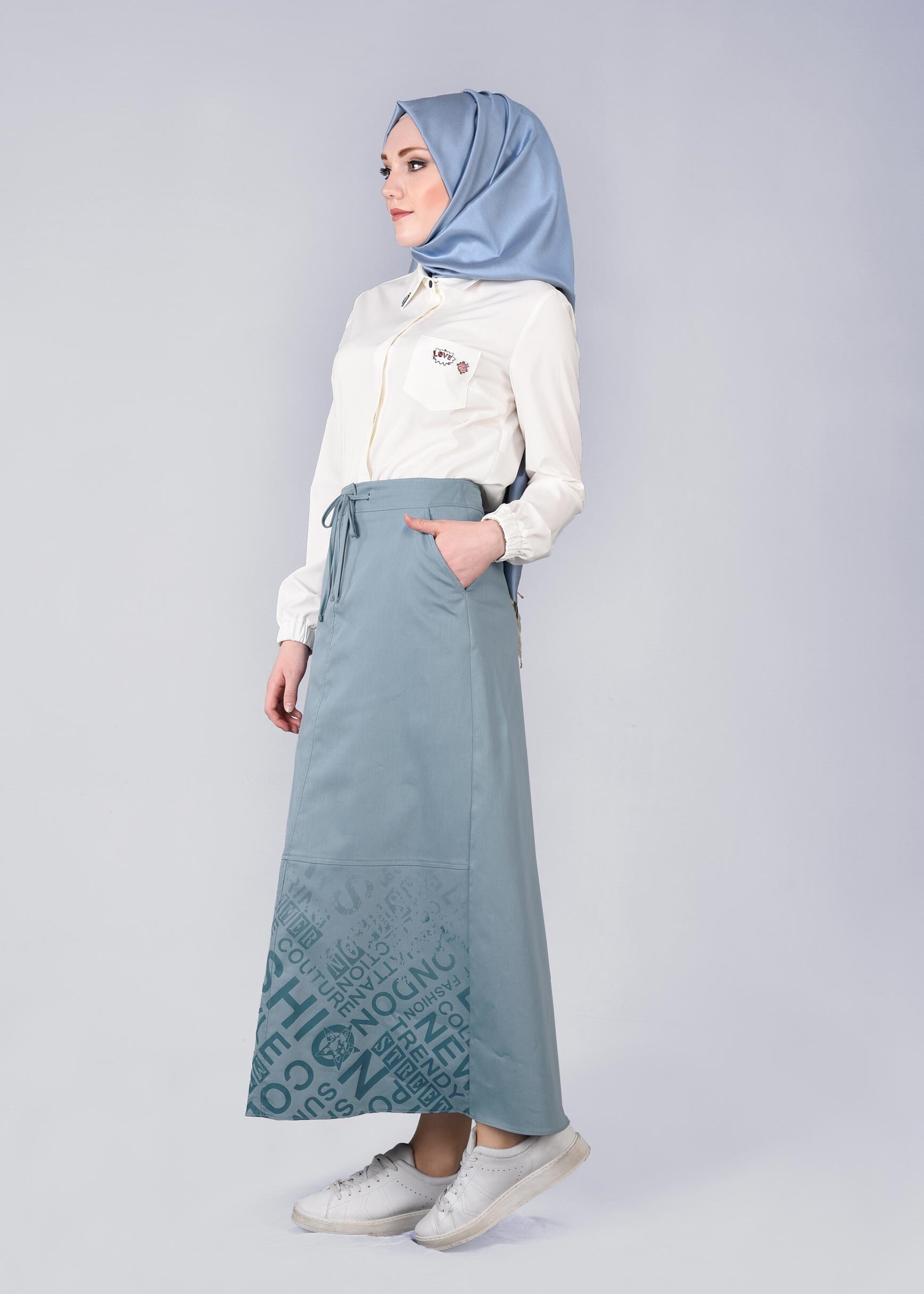 Tesettür giyim MAVİ 6034 17374 ETEK 36/44 TEK40