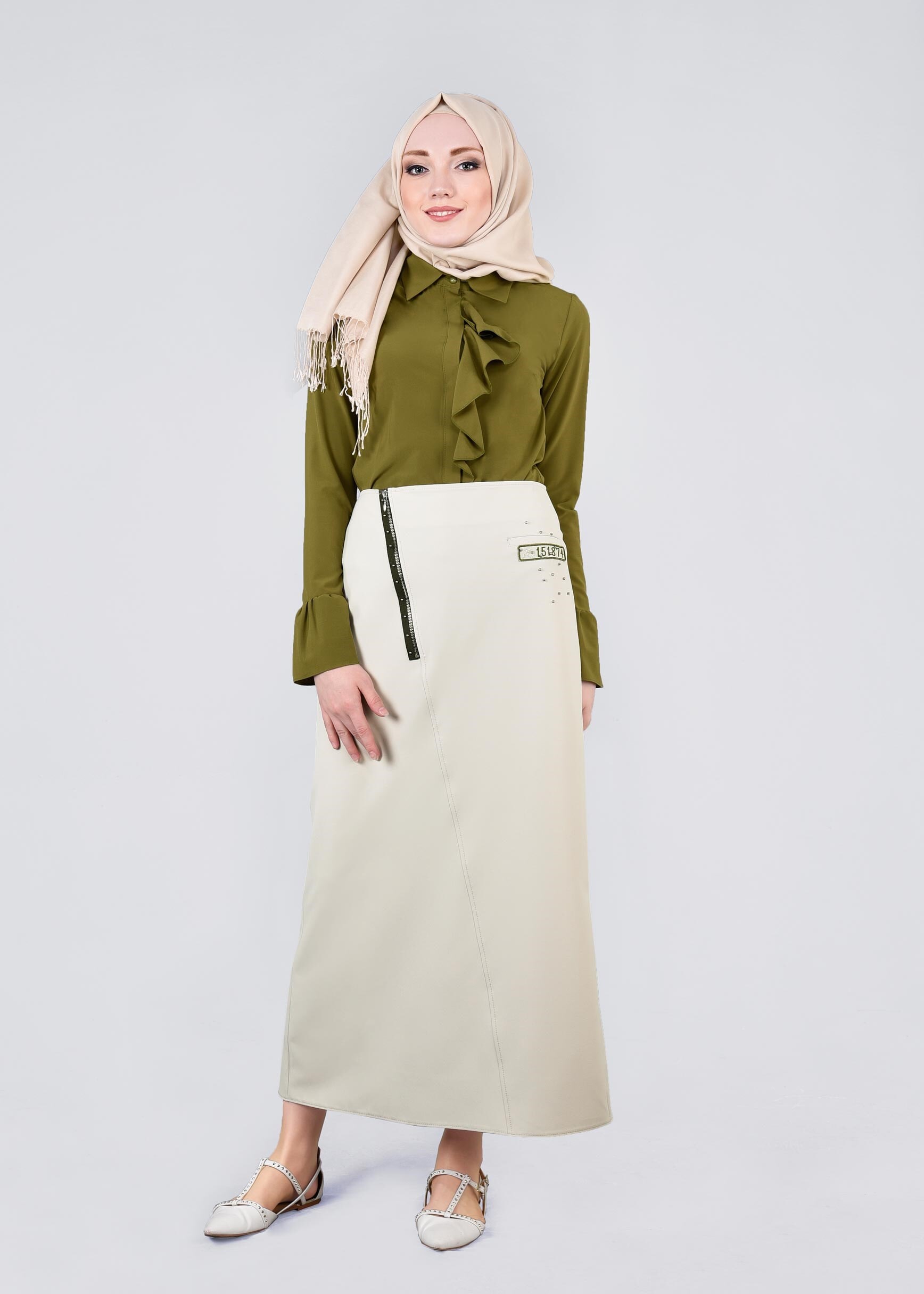 Tesettür giyim BEJ 6035 RENGİN 55557 ETEK 38/46