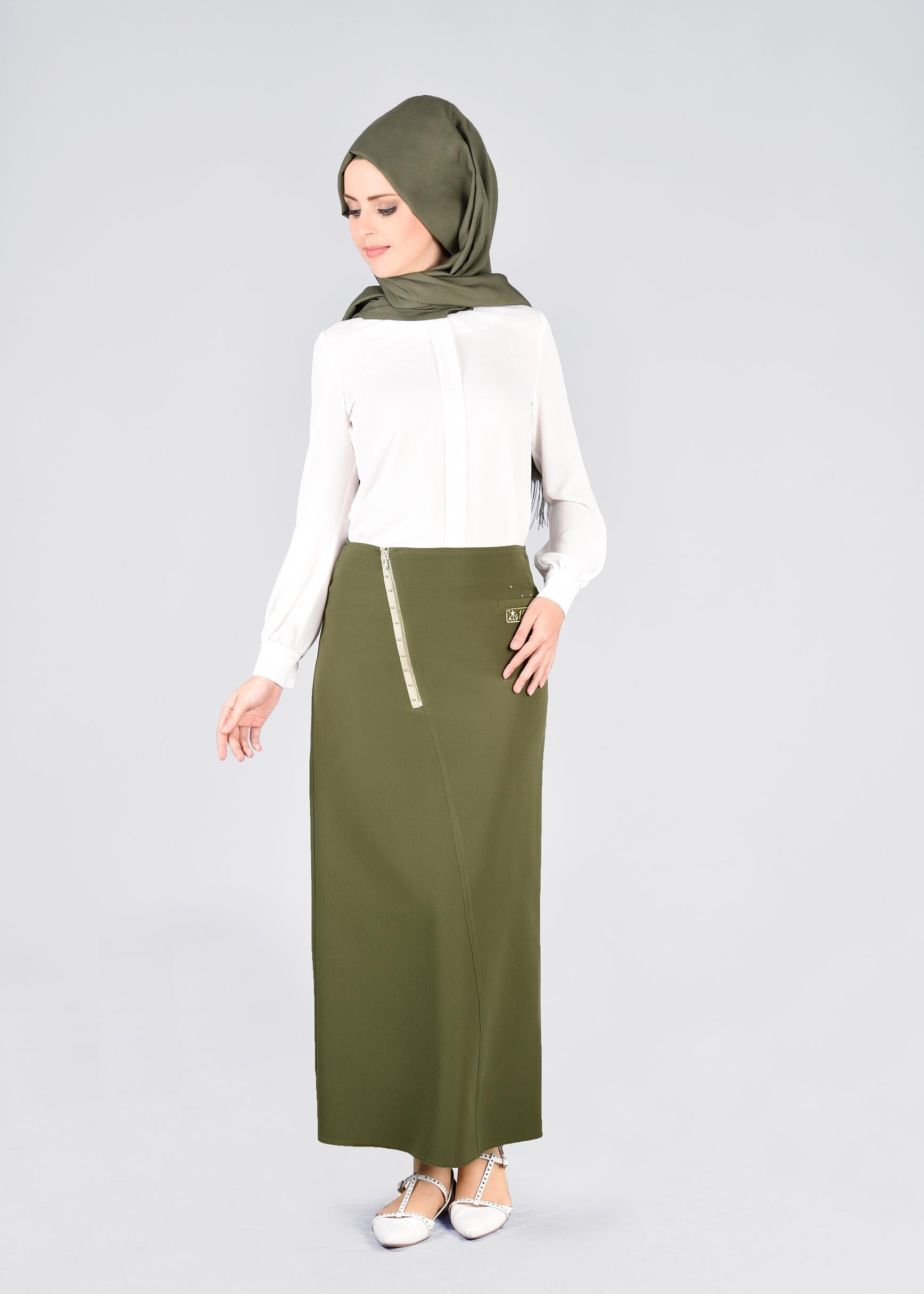 Tesettür giyim HAKİ 6035 RENGİN 55557 ETEK 38/46