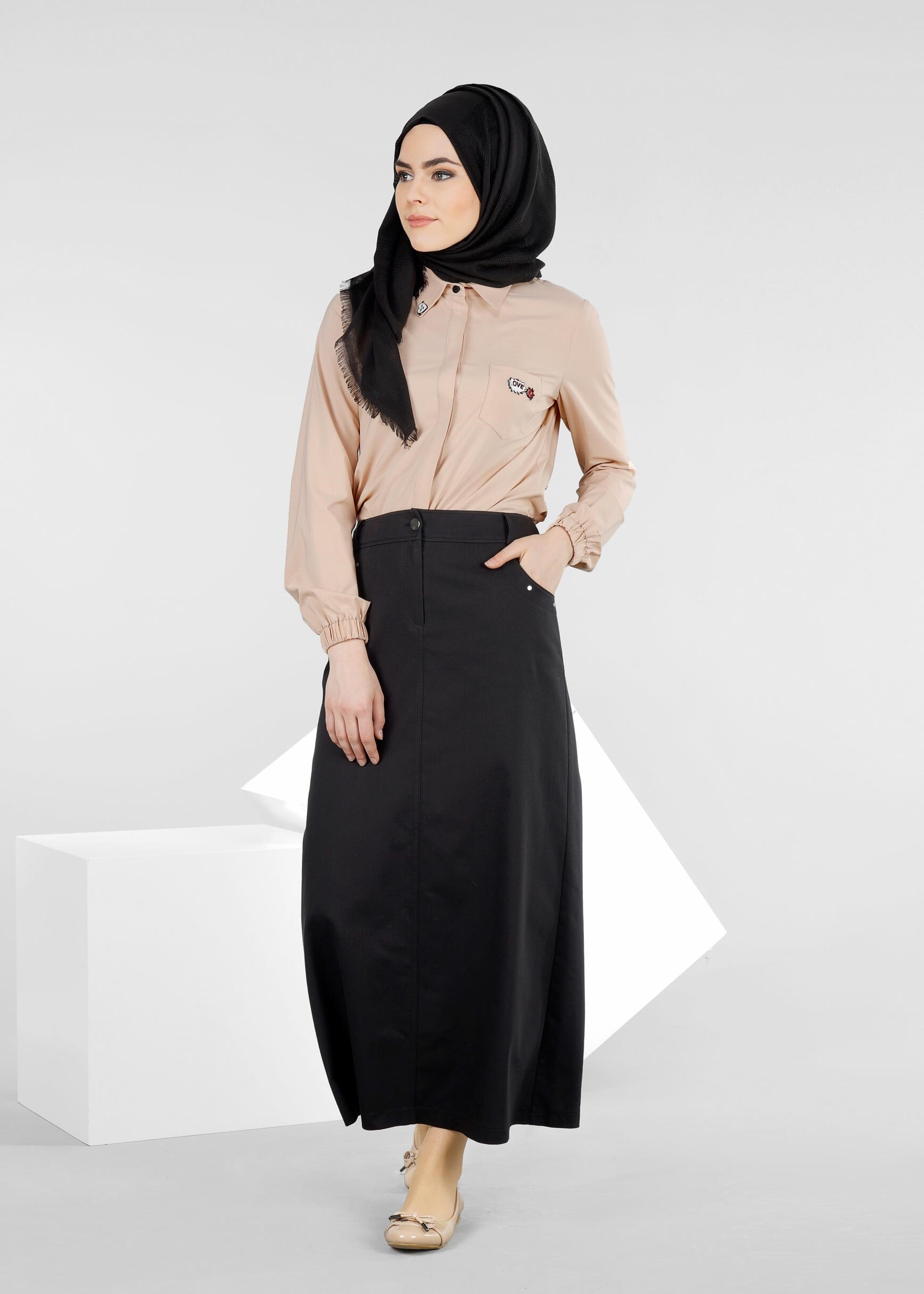 Tesettür giyim SİYAH 6036 17374 ETEK 38/46 TEK40