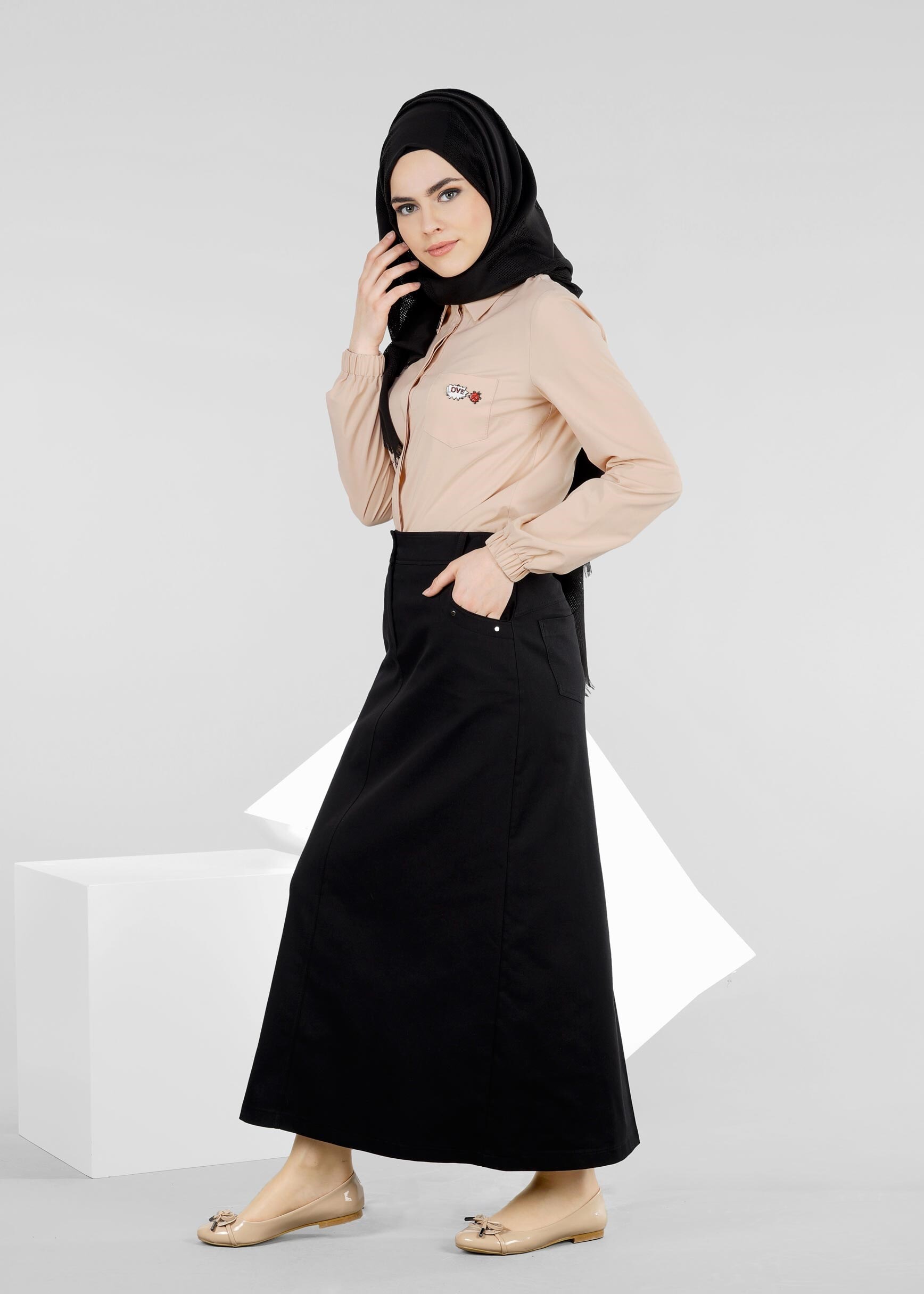 Tesettür giyim SİYAH 6036 17374 ETEK 38/46 TEK40