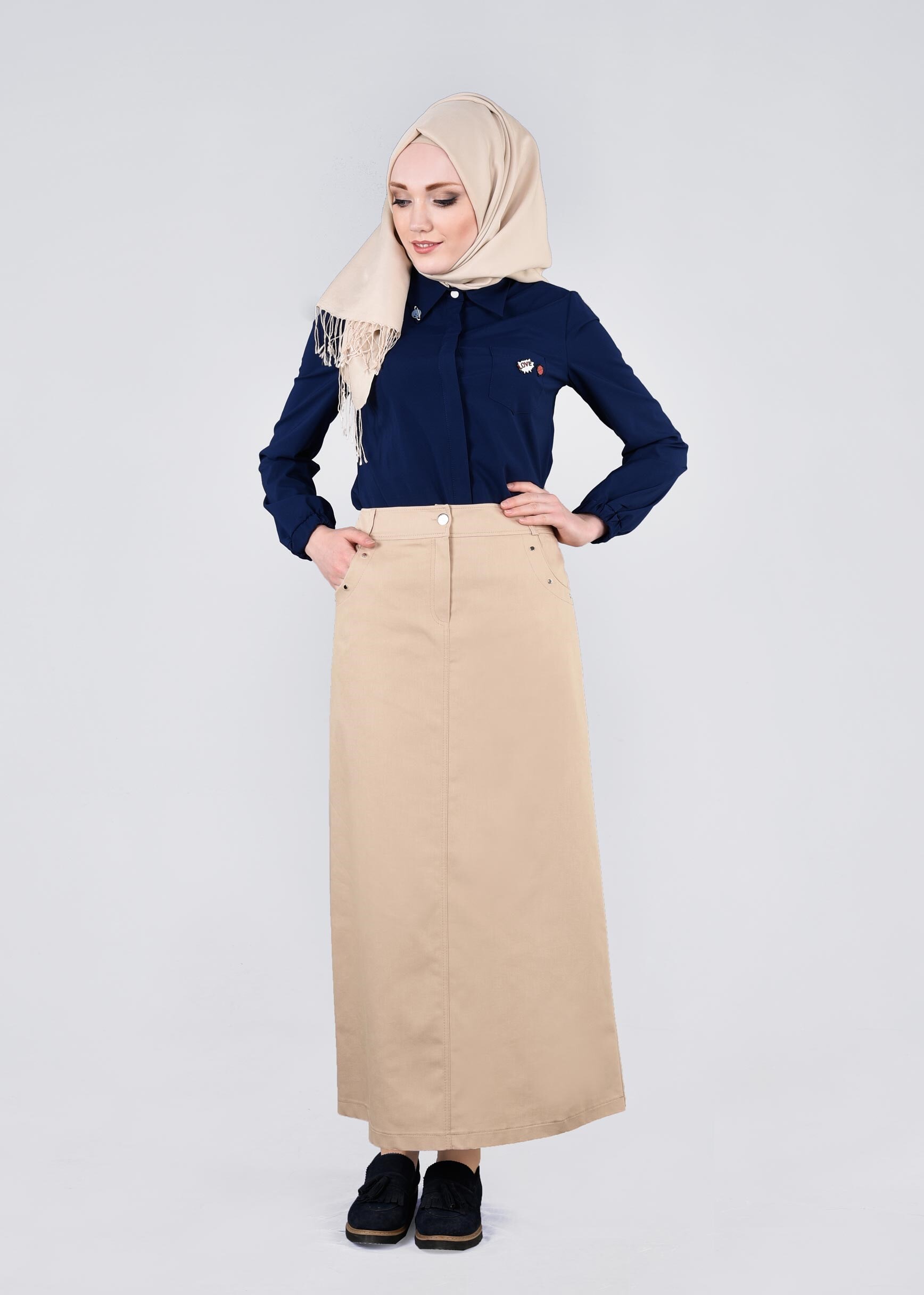 Tesettür giyim BEJ 6036 17374 ETEK 38/46 TEK40