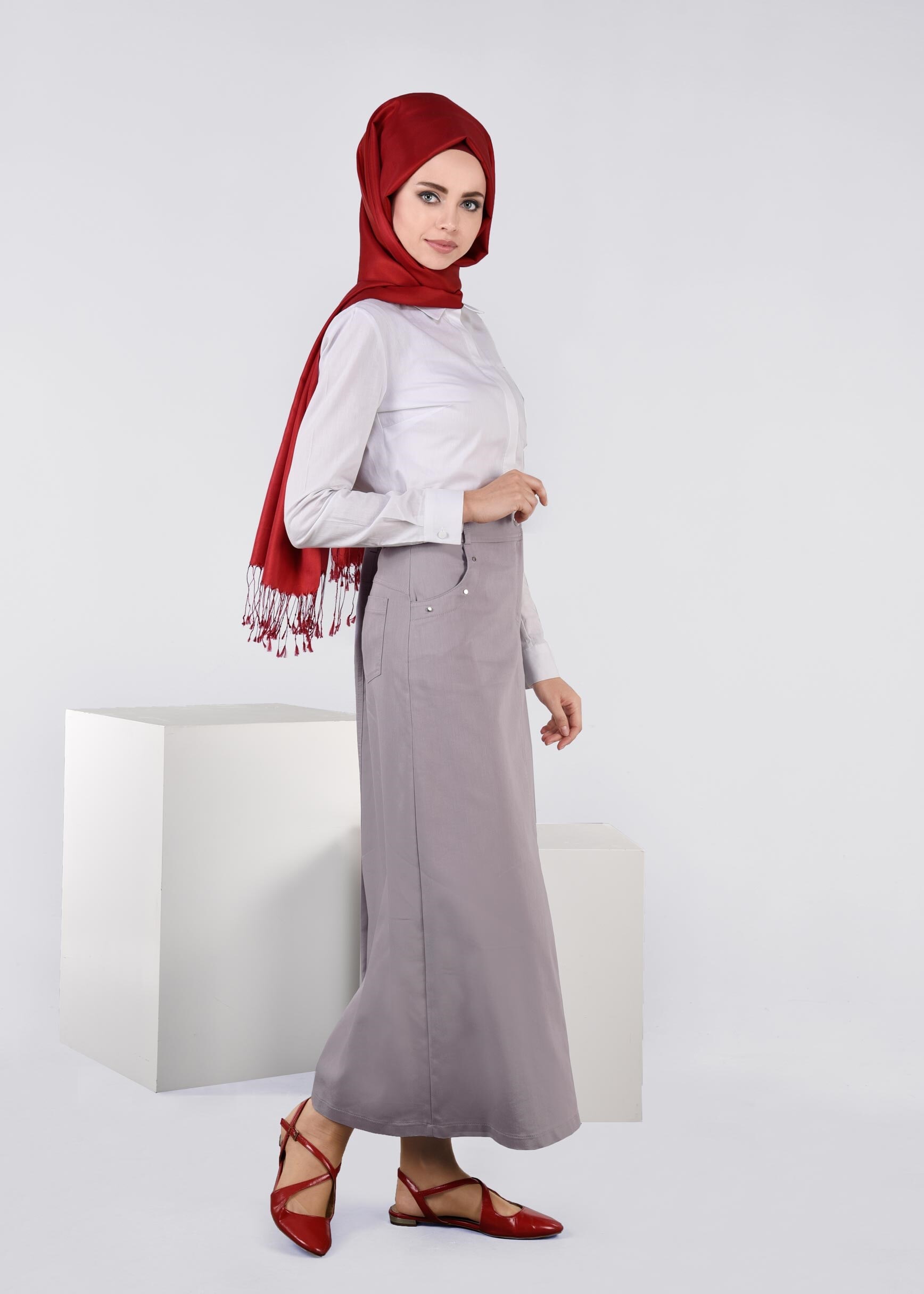 Tesettür giyim GRİ 6036 17374 ETEK 38/46 TEK40