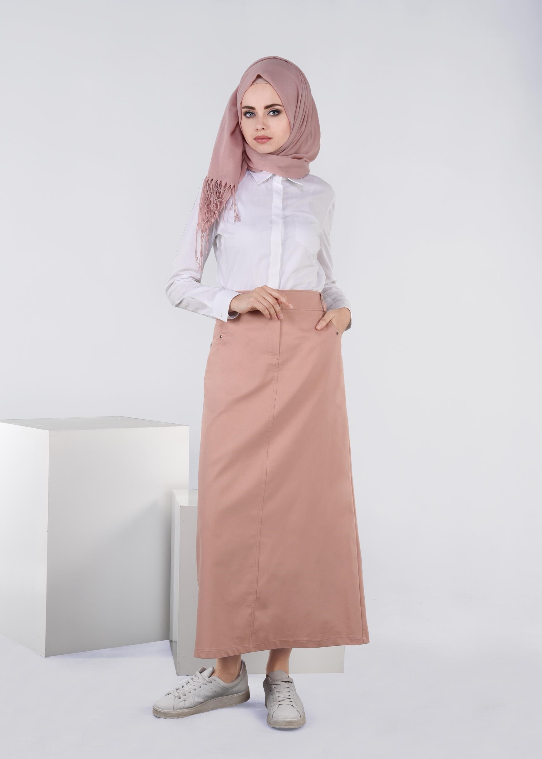 Tesettür giyim PUDRA 6036 17374 ETEK 38/46 TEK40