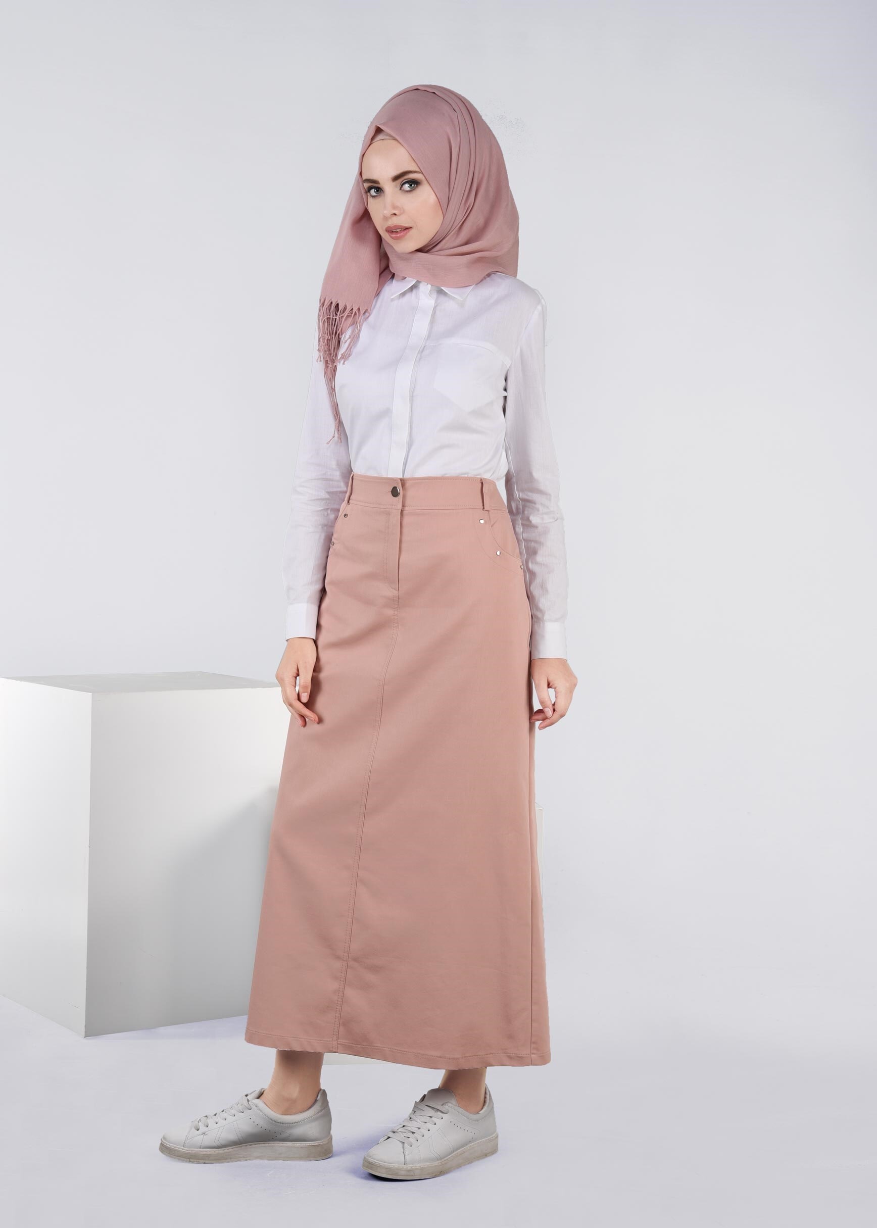 Tesettür giyim PUDRA 6036 17374 ETEK 38/46 TEK40